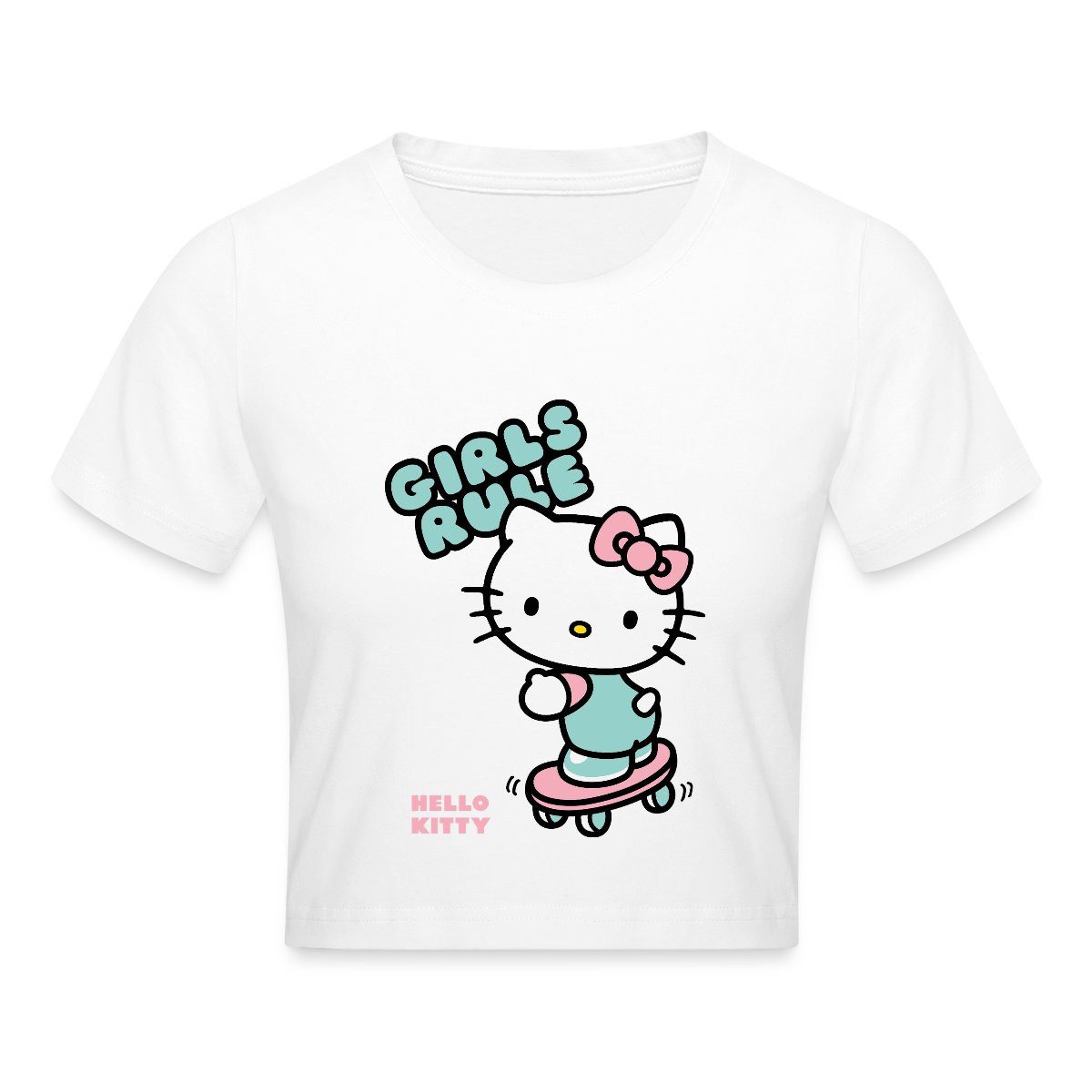 Spreadshirt T-Shirt Hello Kitty Auf Skateboard Girls Rule Crop Top (1-tlg)