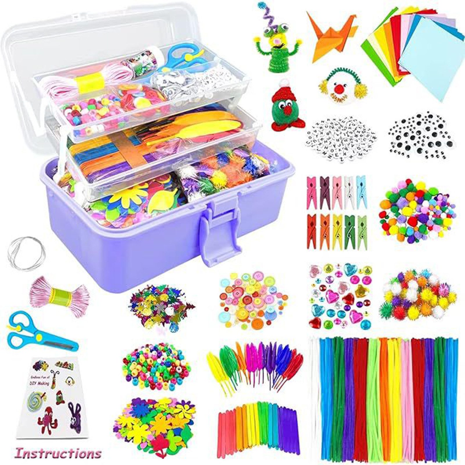 CLTYQ Kreativset Kreativset Bastelset Kinder - DIY Basteln, Geschenk für Jungen Mädchen, Bastelkoffer Scrapbooking Basteln Kinder Alter 4 bis 10 Geschenk