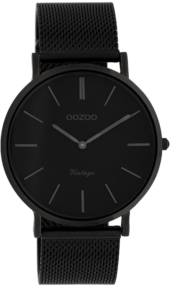 Oozoo (ca. 40mm) Herrenuhr schwarz, Fashion-Style Herren-Uhr Edelstahlarmband, groß OOZOO Quarzuhr rund,
