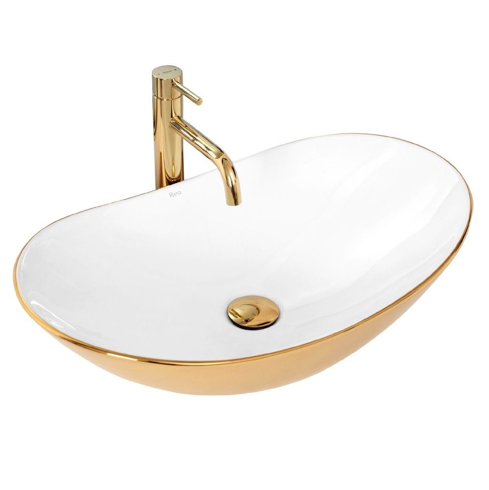 wohnwerk.idee Aufsatzwaschbecken Waschbecken Royal Gold Weiß günstig online kaufen