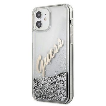 Guess Handyhülle Guess Apple iPhone 12 Mini Silber Glitter Vintage Script Glitzer Hard Case Cover Schutzhülle Etui