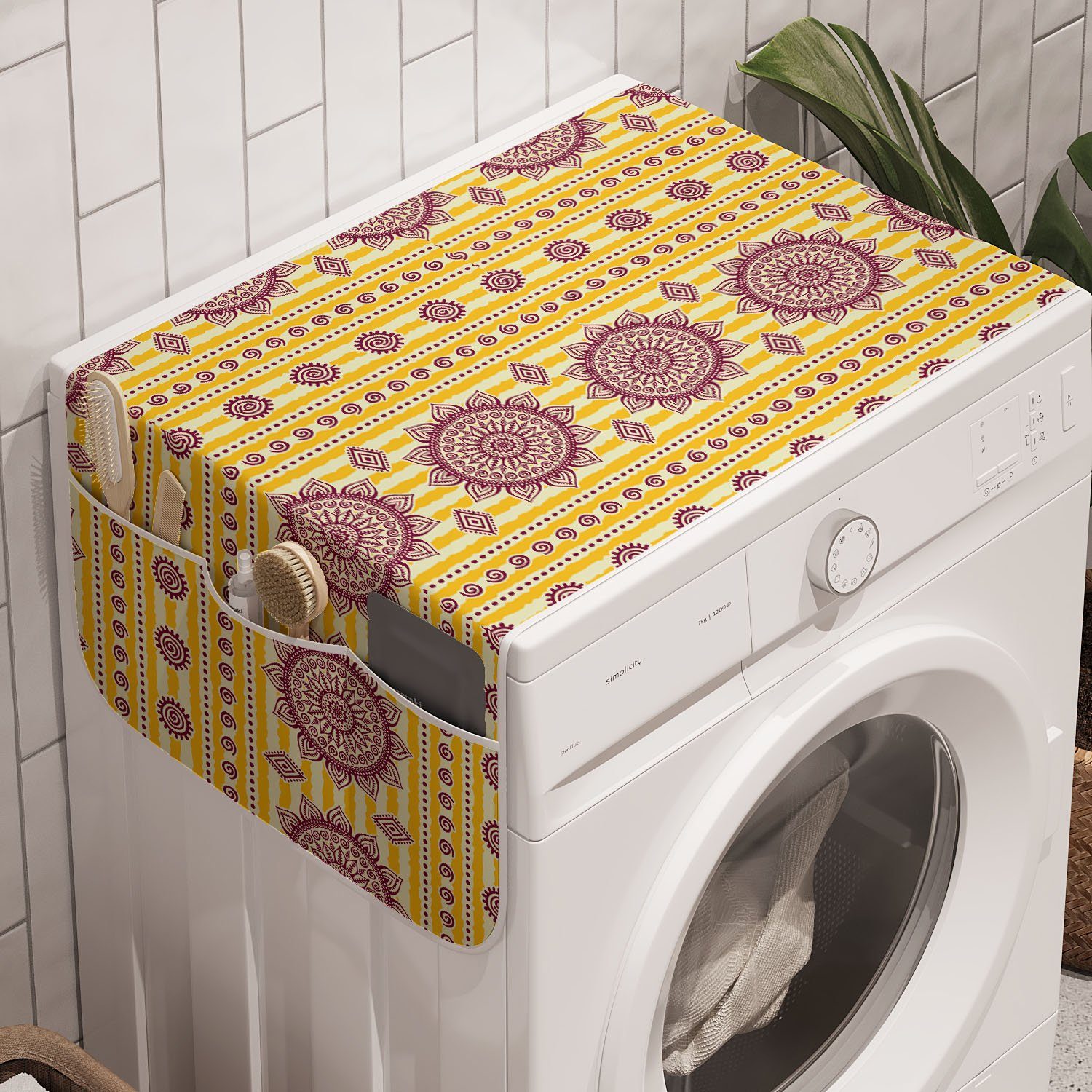 Abakuhaus Badorganizer Anti-Rutsch-Stoffabdeckung für Waschmaschine und Trockner, Ethnisch Abstrakte Sun-Form Ornament