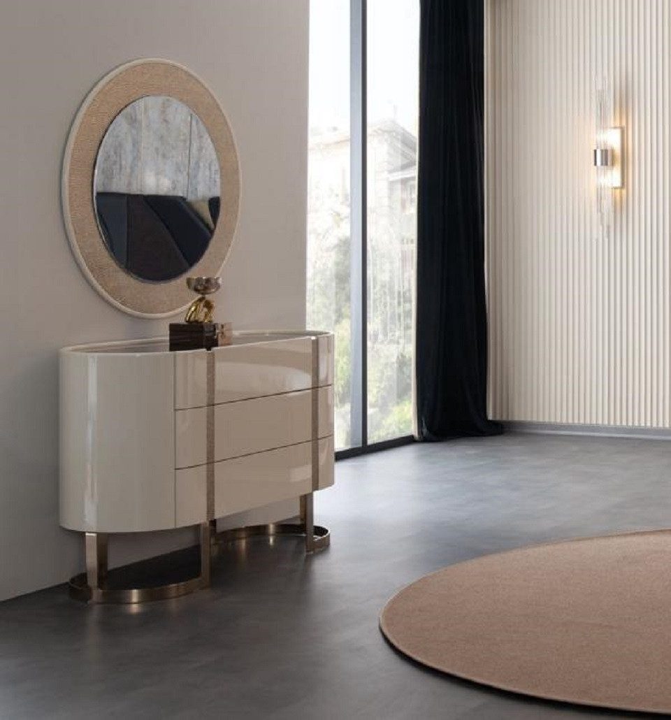 JVmoebel Kommode Schrank Sideboard Verspiegelt Glatt mit Rundem Spiegel Design (2 St., Kommode + Spiegel), Made in Europa