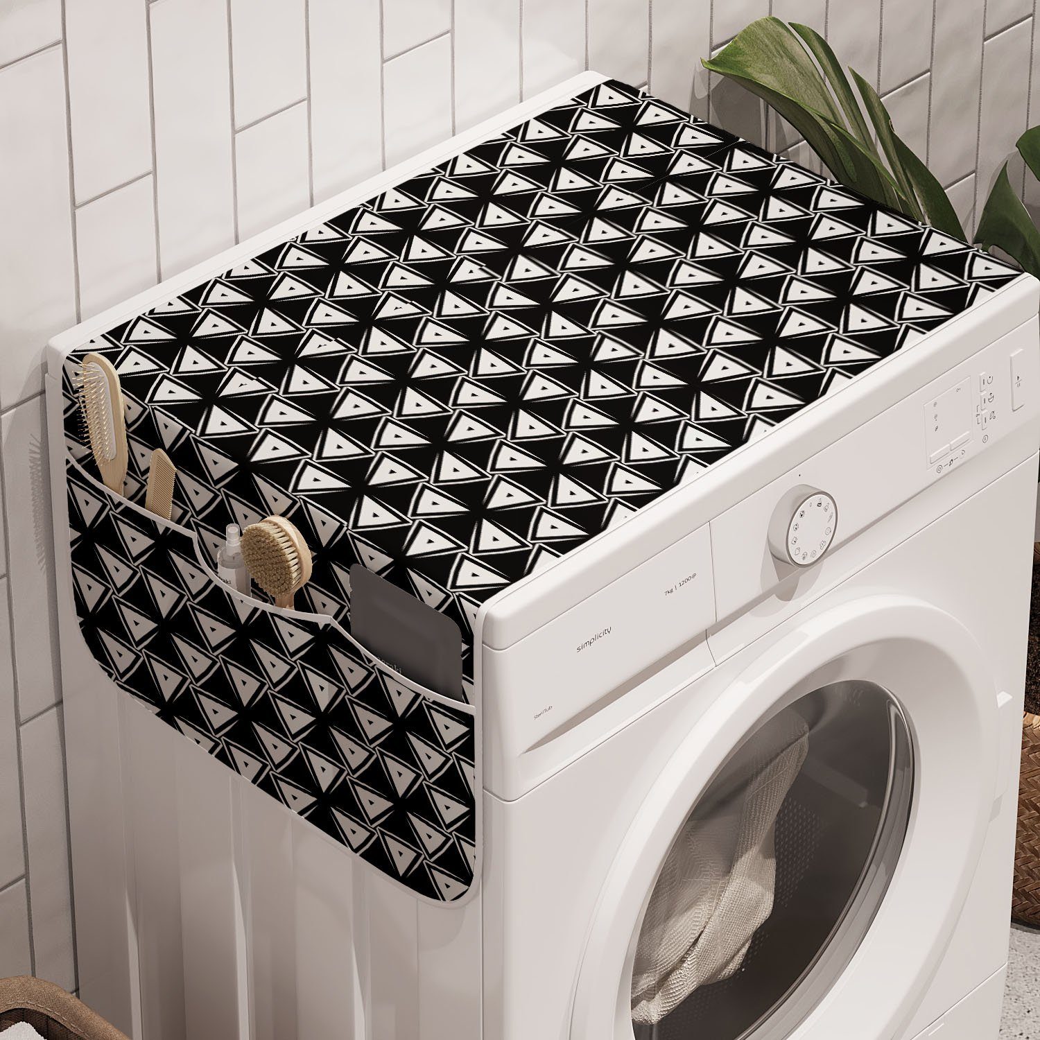 Abakuhaus Badorganizer Anti-Rutsch-Stoffabdeckung für Waschmaschine und Trockner, Geometrisch Modernes Dreieck Maßwerk