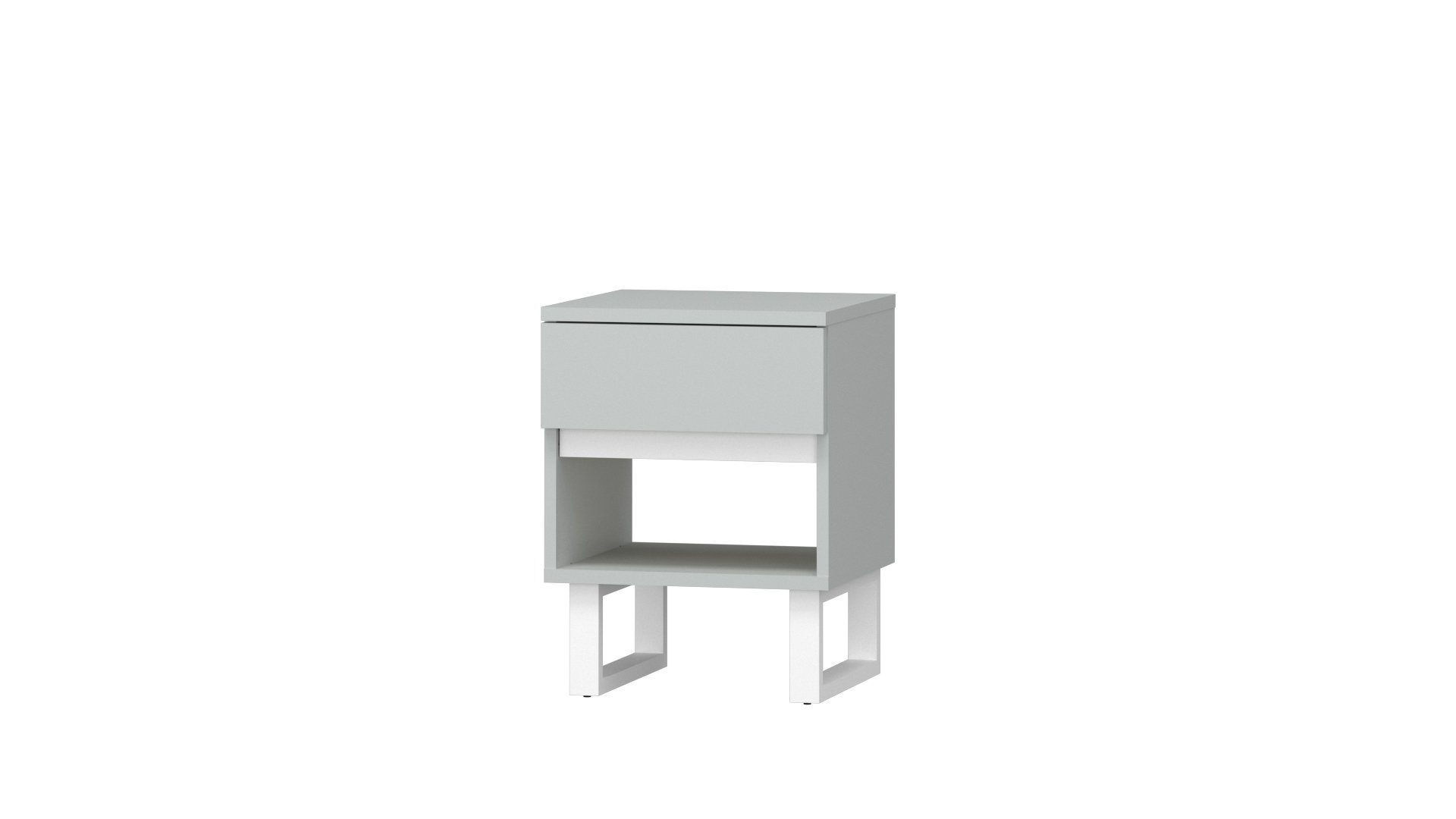 Siblo Nachttisch Bunter Nachttisch Clau C mit Schublade und Regal Weiß/Grau