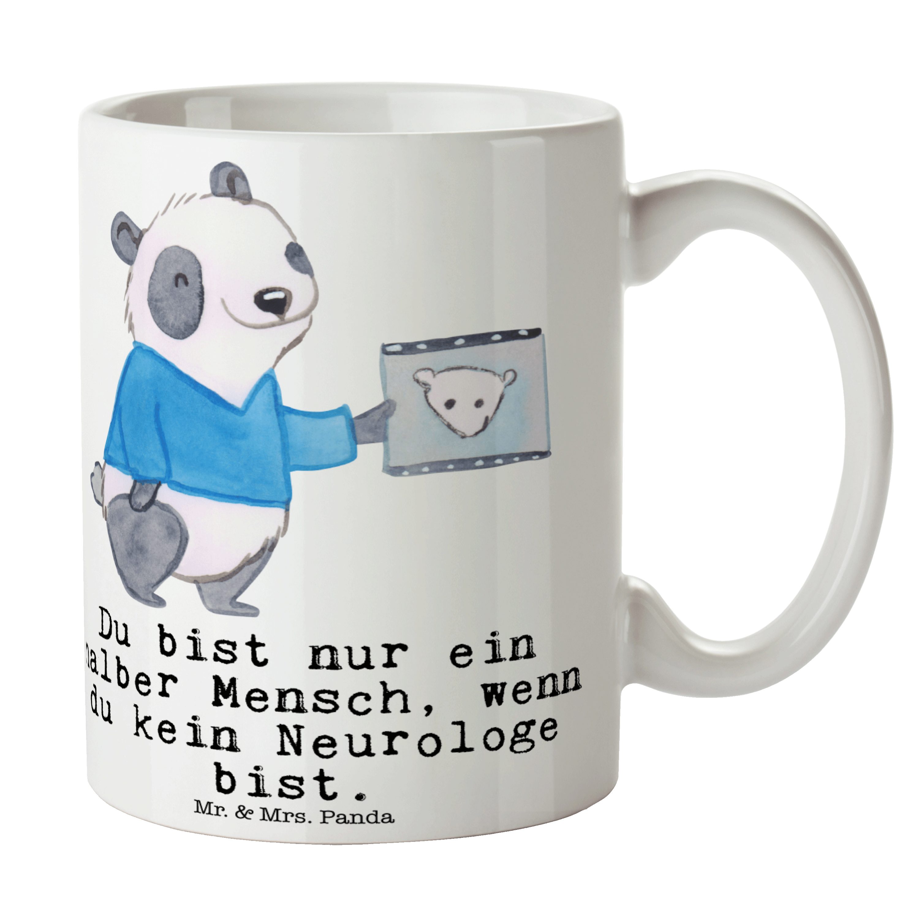 Mr. & Mrs. Panda Tasse Neurologe mit Herz - Weiß - Geschenk, Neurologie, Teebecher, Medizins, Keramik
