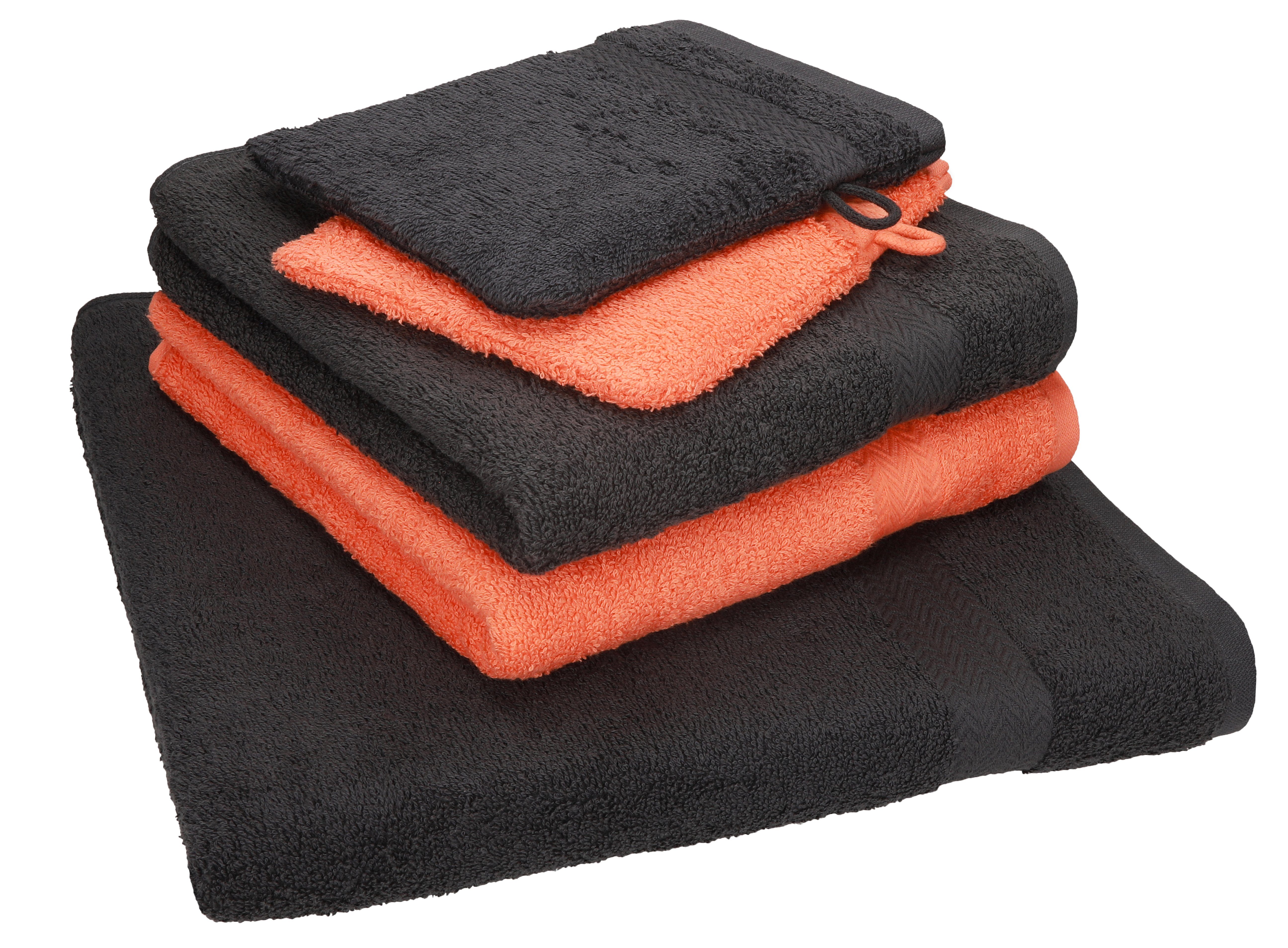 Duschtuch SINGLE Waschhandschuhe, Handtuch Set 1 Baumwolle 2 5 grau 100% Baumwolle TLG. Betz Handtuch Handtücher und blutorange Set 2 PACK graphit 100%