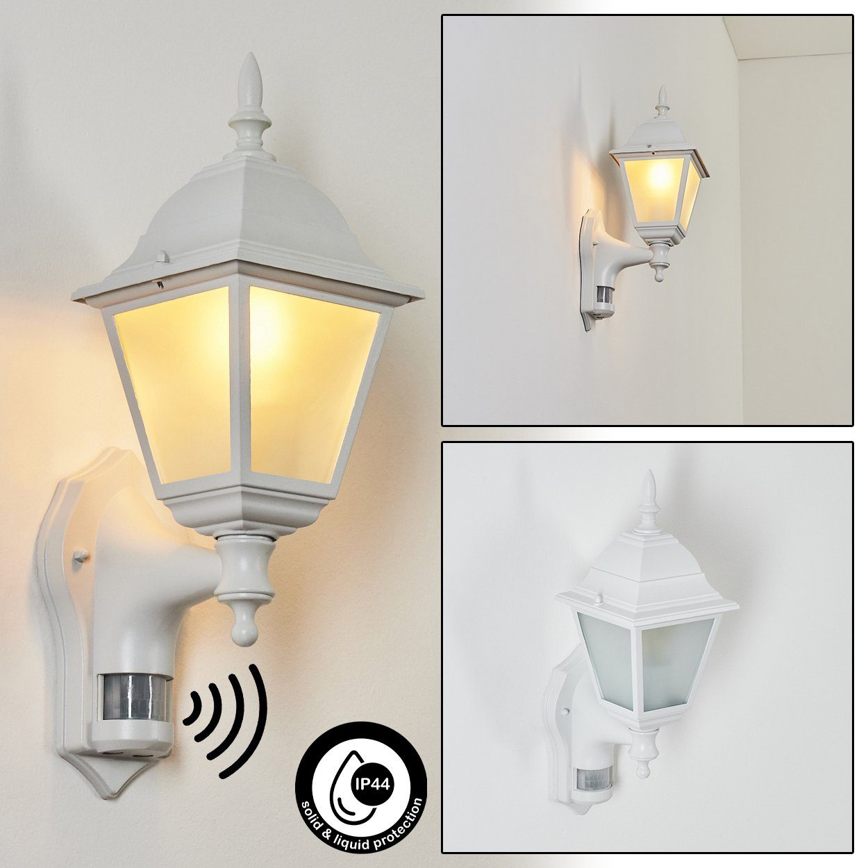 hofstein Außen-Wandleuchte Wandlampe mit Bewegungsmelder in antikem Look aus Metall/Glas, ohne Leuchtmittel, Wandleuchte aufwärts, Außenleuchte für Terrasse, E27