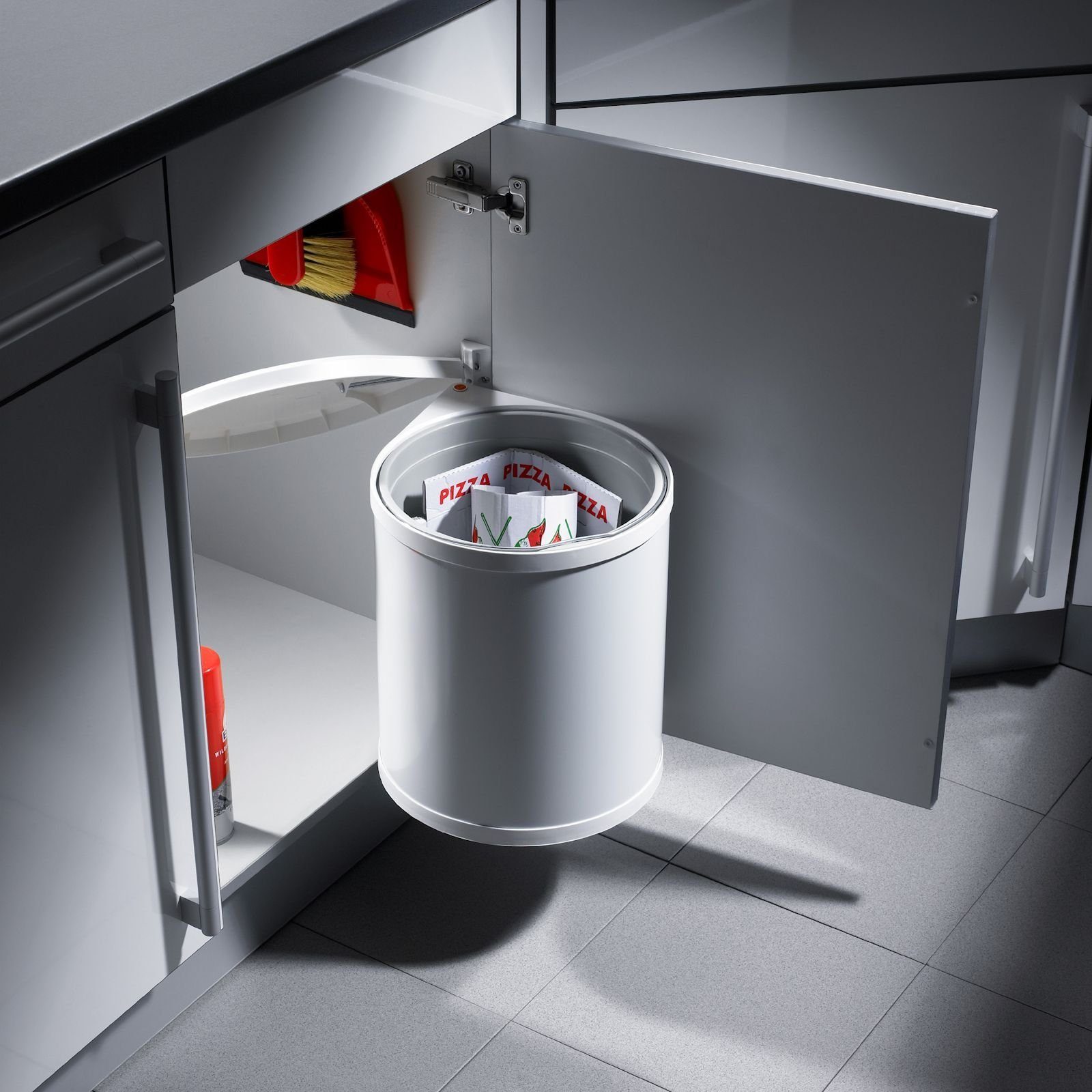 Hailo Einbaumülleimer Abfallsammler Mono 15 Liter für Schränke ab 40cm mit Drehtür, Edelstahl, weiß automatischer Schwenkeimer mit Deckel