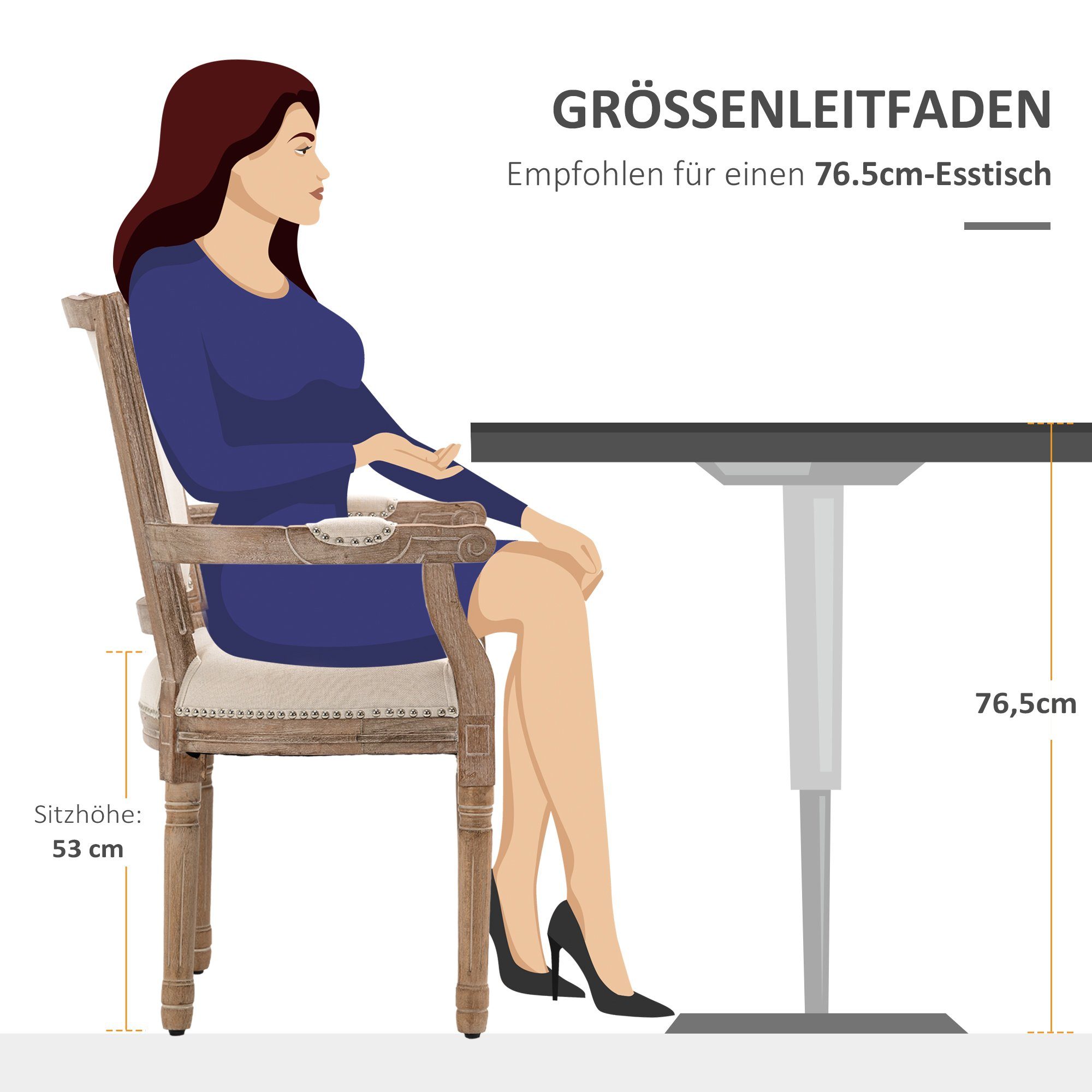 1 59 Kautschukholz, St), mit 63,5 x Esszimmerstuhl HOMCOM Küchenstuhl, 96cm x Kissen (Set,