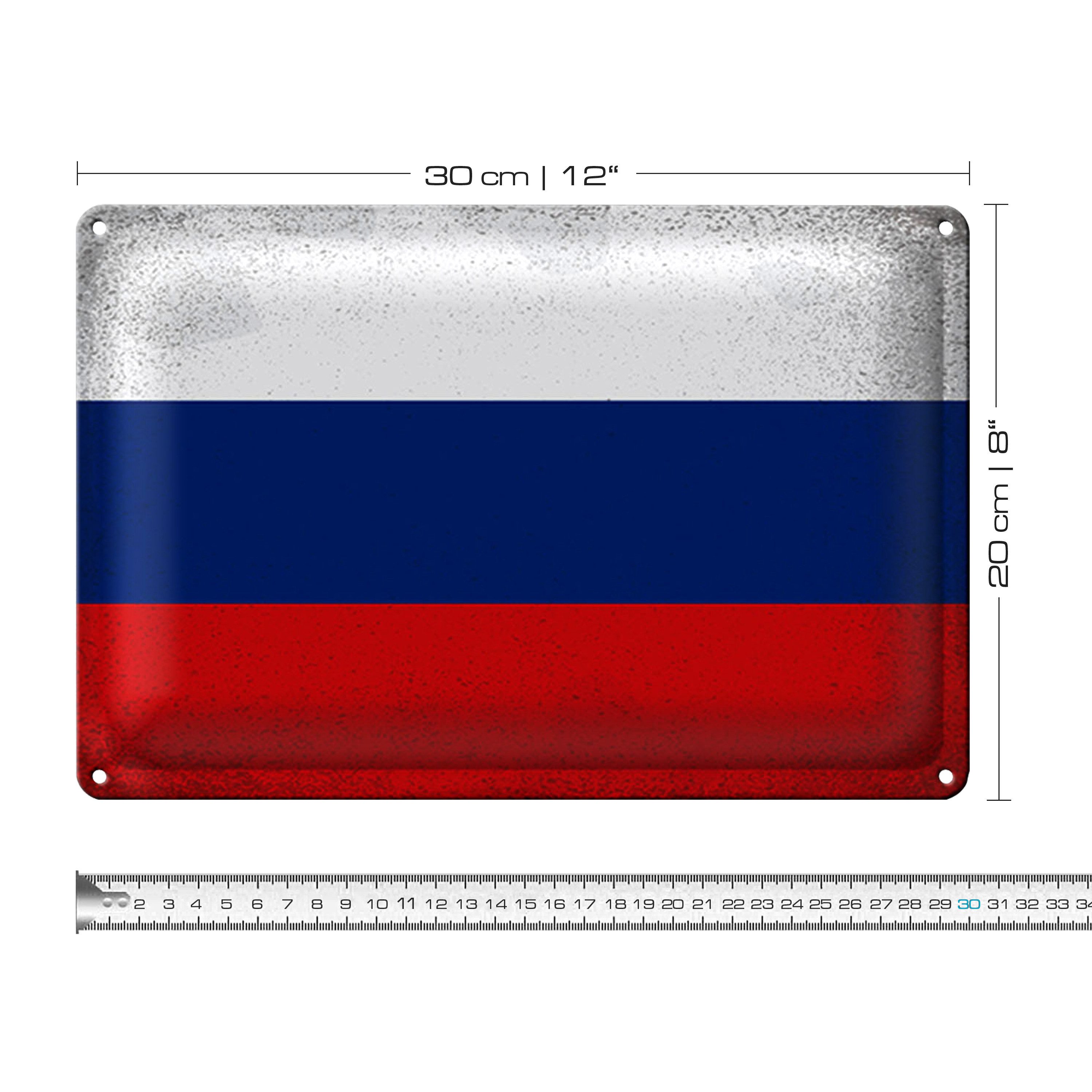 Roomando Metallschild Blechschild Flagge Russland 30x20cm Flag of Russia Vintage