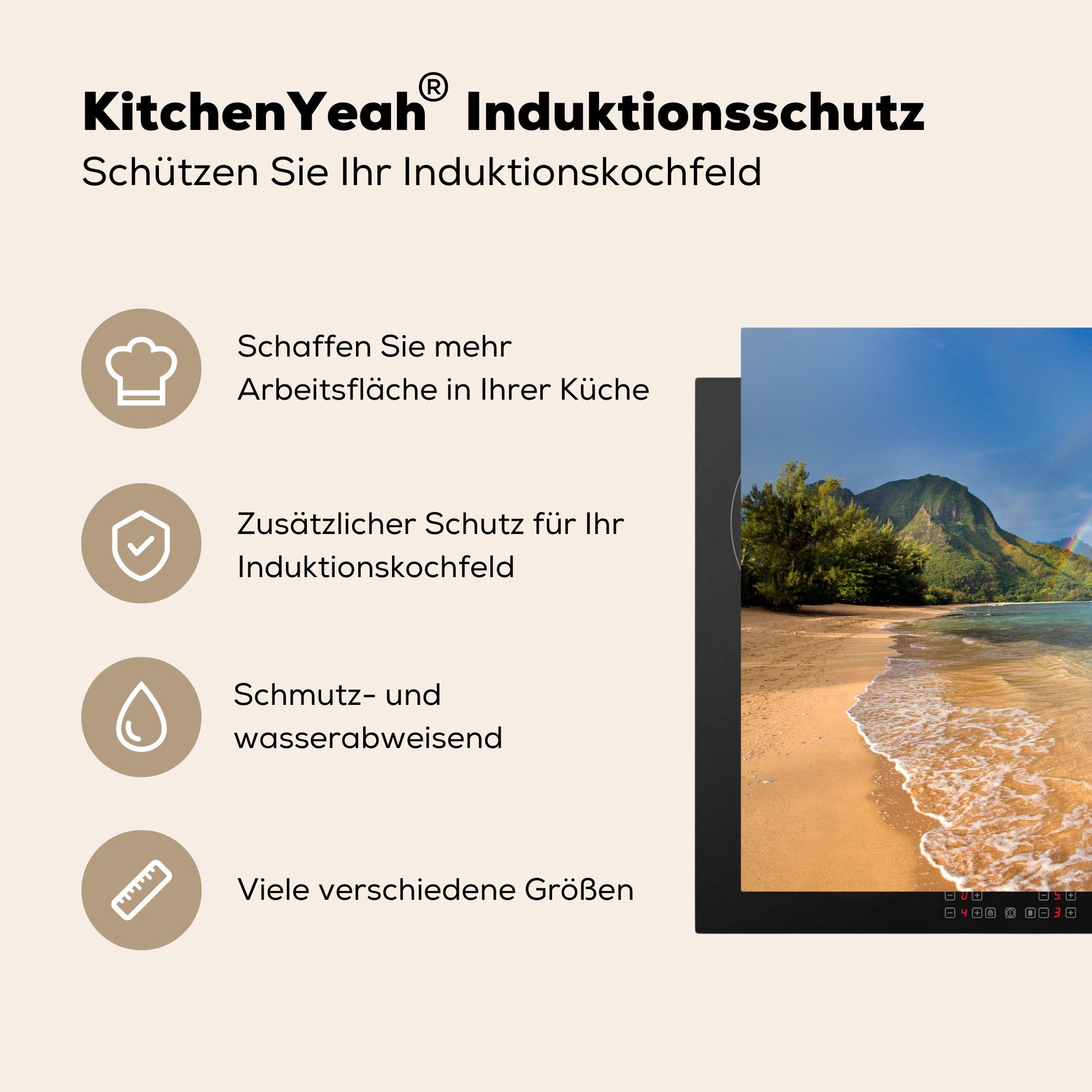 (1 Hawaii Schutz - Induktionskochfeld die MuchoWow tlg), 81x52 Vinyl, Strand, Ceranfeldabdeckung Regenbogen - für Herdblende-/Abdeckplatte küche, cm,