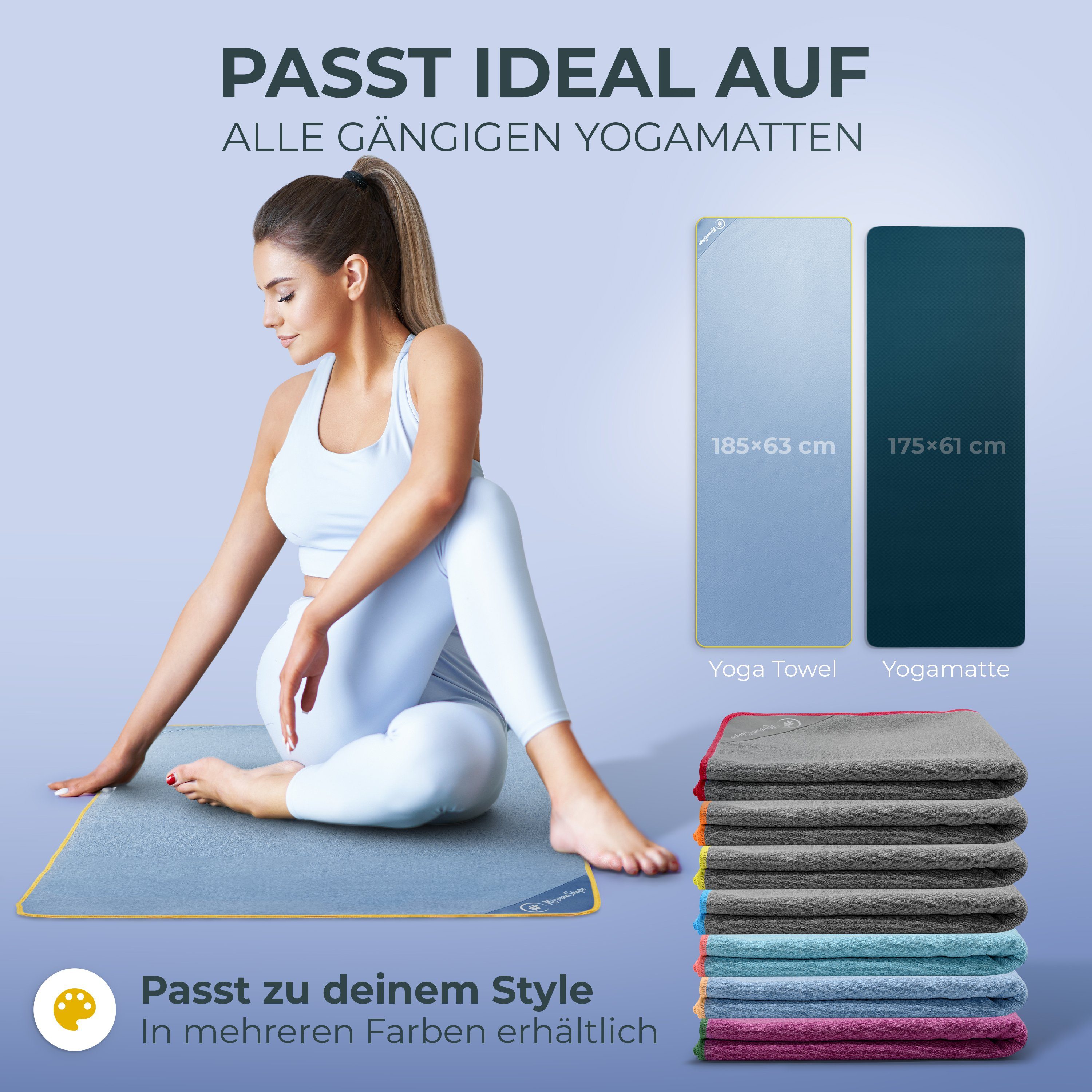 NirvanaShape Sporthandtuch Yoga Handtuch mit Antirutsch-Noppen, Yogatuch-Auflage für Yogamatte, Microfaser, +Yoga Einführungs eBook, Yogatuch-Auflage Saugstark, Hygienisch