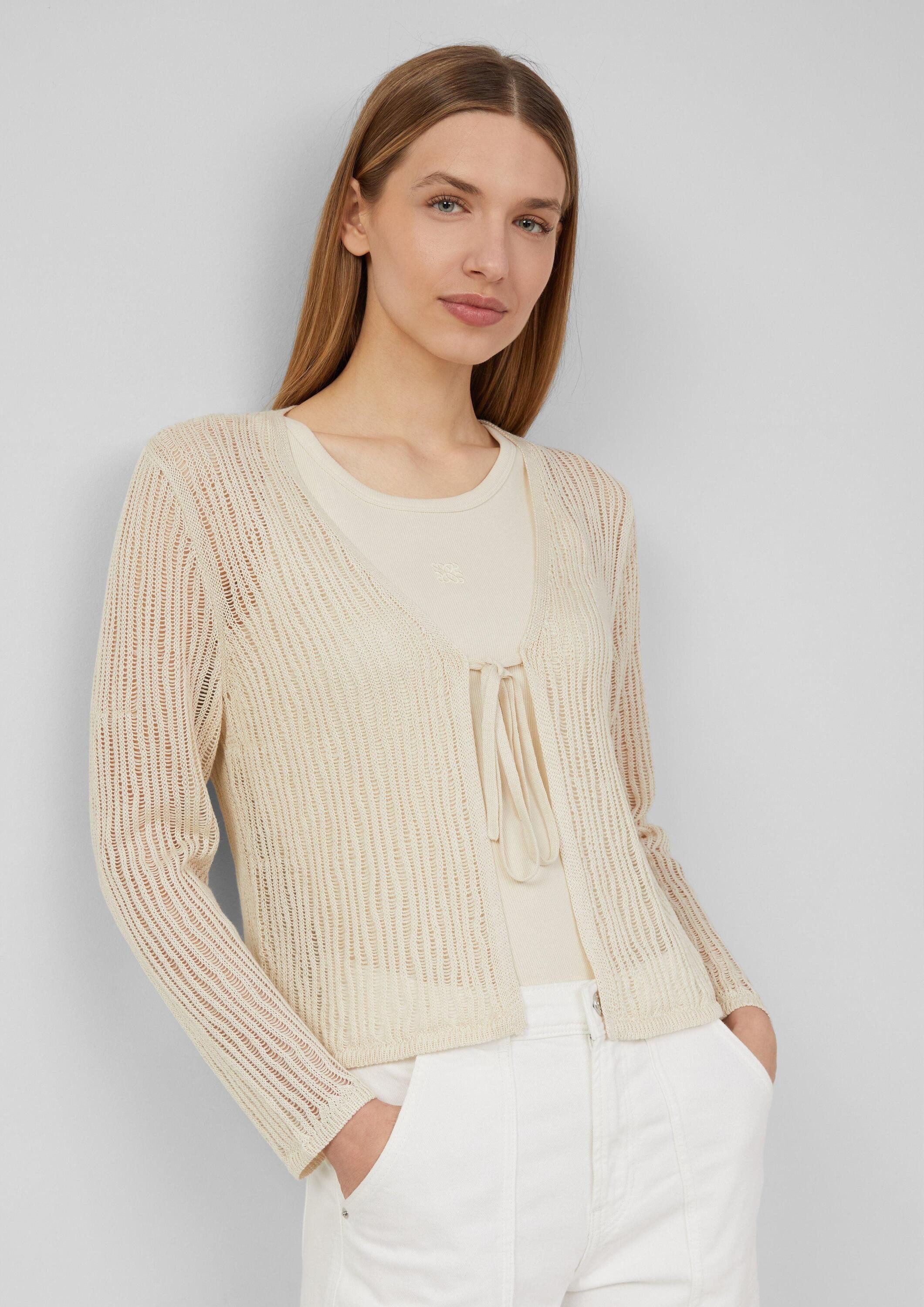 s.Oliver Cardigan Strickjacke Luftiger Cardigan aus Leinenmix mit Ajourmust günstig online kaufen