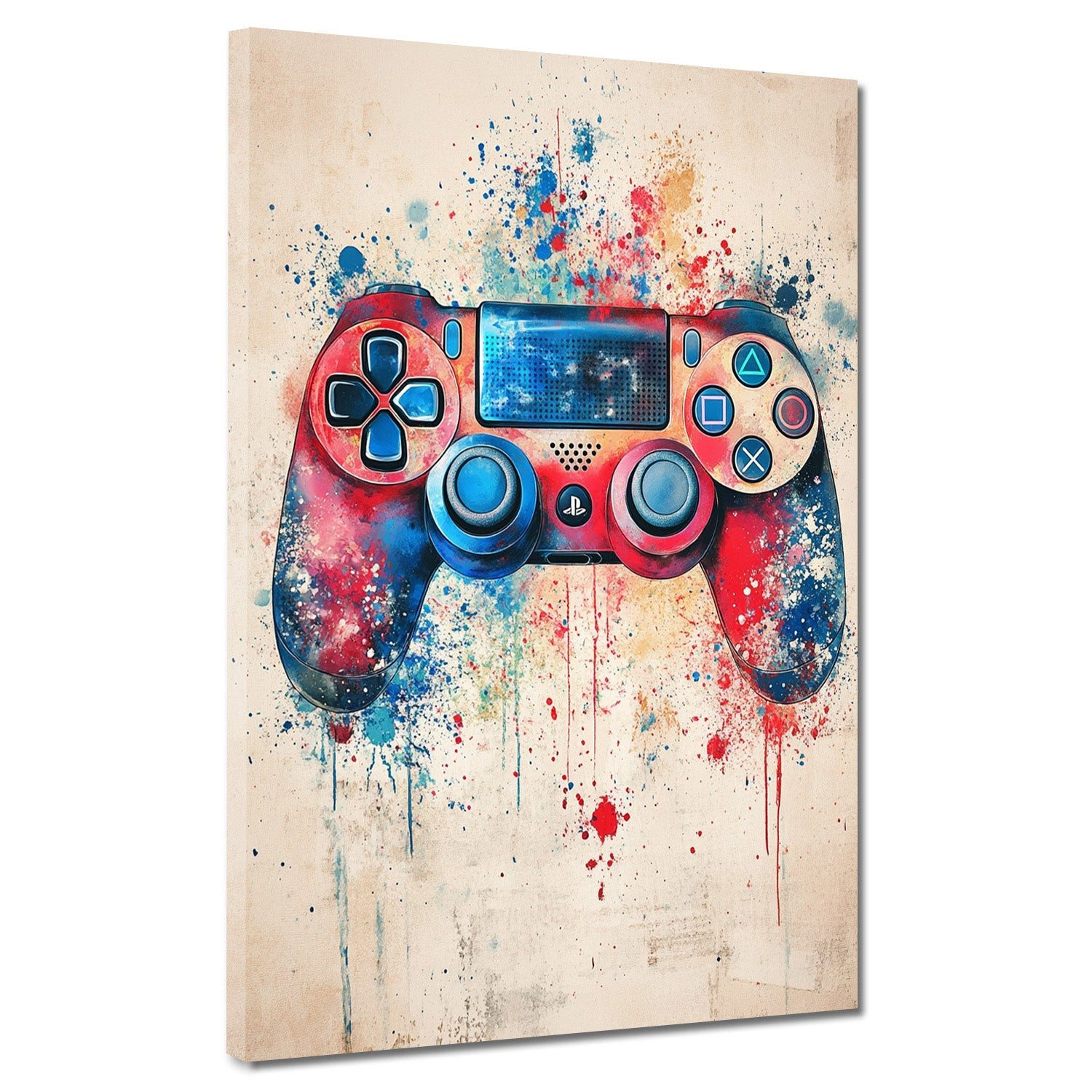 Artedinoi Leinwandbild Gaming Controller rot blau Aquarell Pop Art Leinwandbild Wandbild XXL, Gaming-Controller, farbenfroh