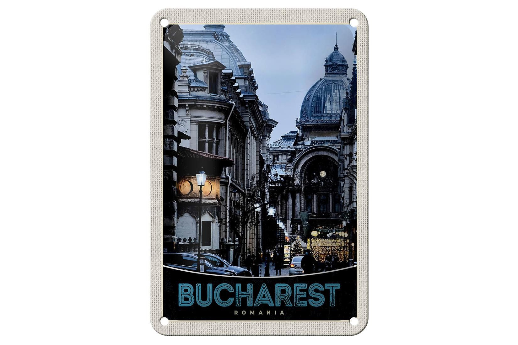 Femer GmbH Metallschild Reise 12x18cm Bukarest Rumänien Stadt Architektur Schild, (1 St), gewölbte Oberfläche, abgerundete Ecken, umgeschlagene Kanten