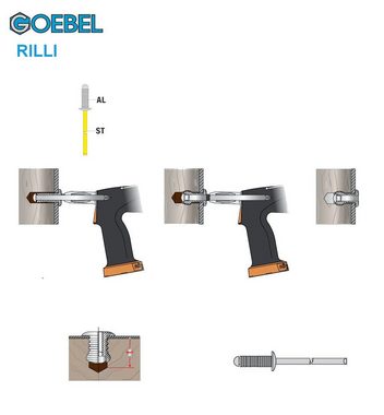 GOEBEL GmbH Blindniete 7070232140, (1000x Gerillte Blindniete - Flachkopf - Aluminium / Stahl - 3,2 x 14,0 mm, 1000 St., Gerillte Niete), RILLI