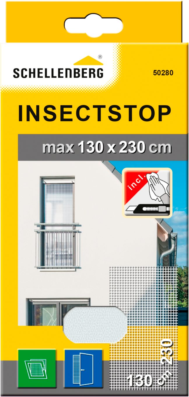 SCHELLENBERG Fliegengitter-Gewebe für bodentiefe Fenster und Türen, (Set, 1-St), Insektenschutz ohne bohren, 130 x 230 cm, weiß und anthrazit