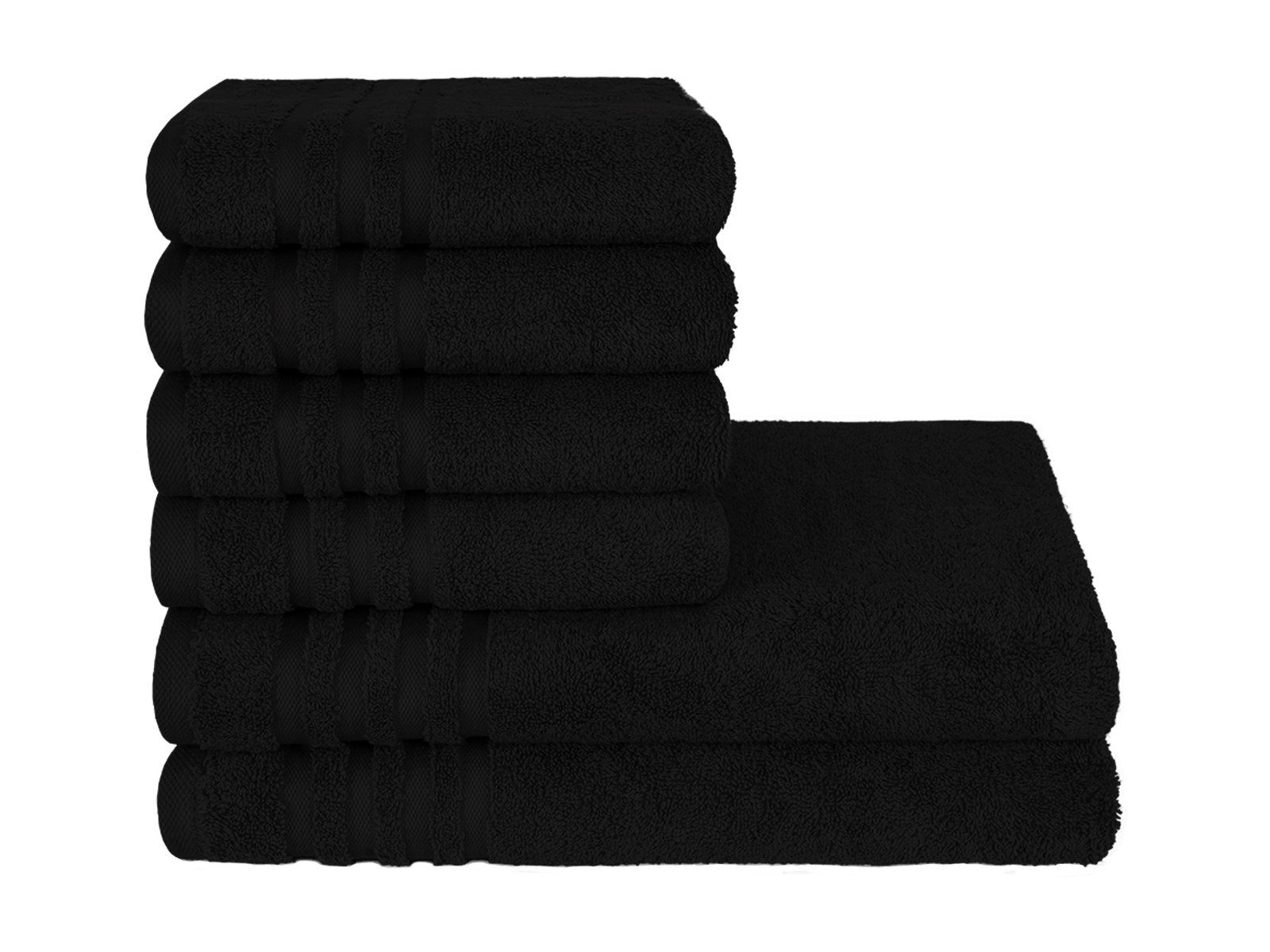 Handtücher Set Verona, 100% Rapp Baumwolle in mit Walkfrottee, Duschtuch (Set, Badetuch Badaustattung Bordüre schwarz Uni-Farben Handtuch 6-tlg),