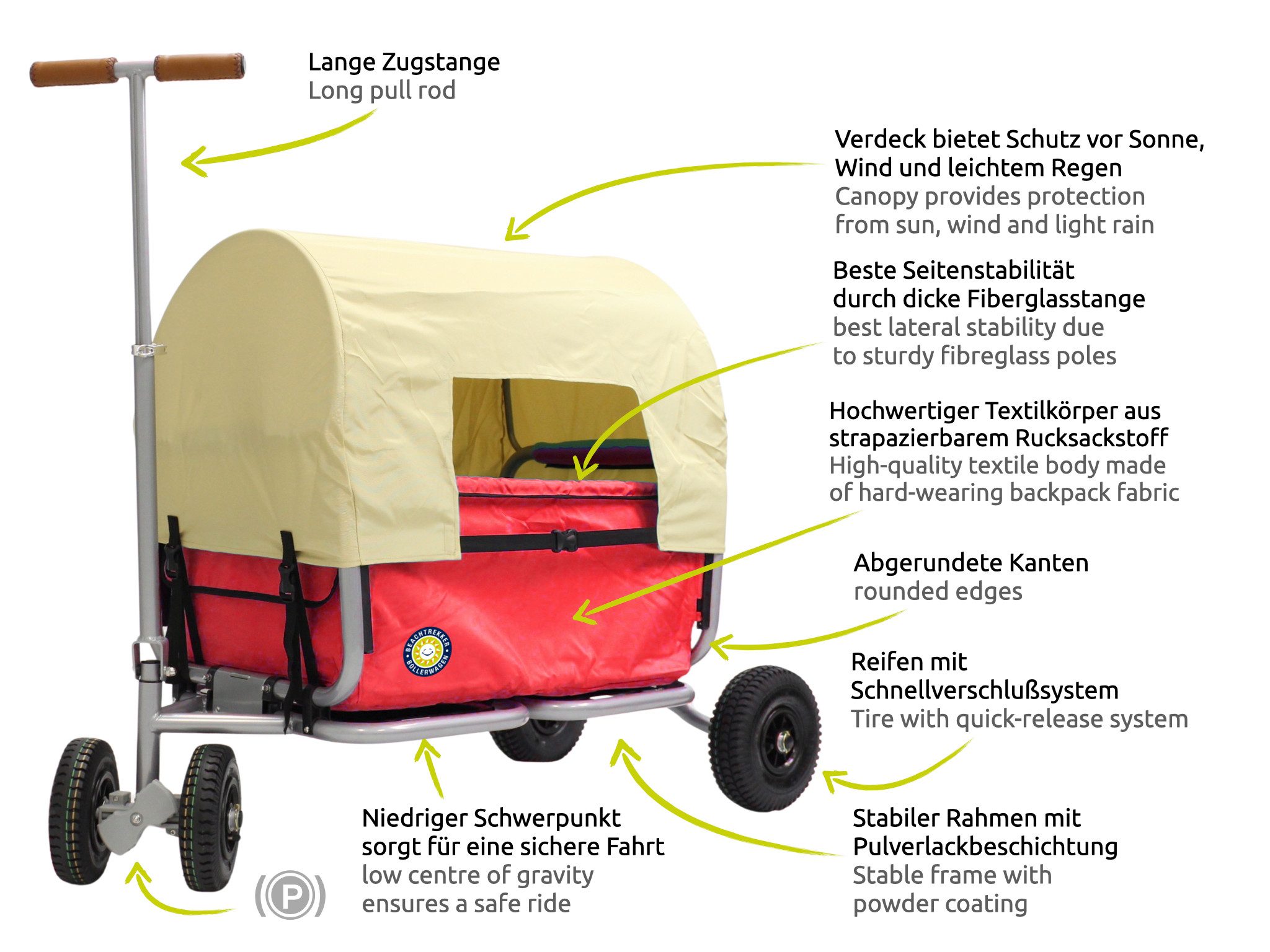 Beachtrekker Bollerwagen LiFe, faltbarer Bollerwagen inkl. Feststellbremse und Sonnenverdeck