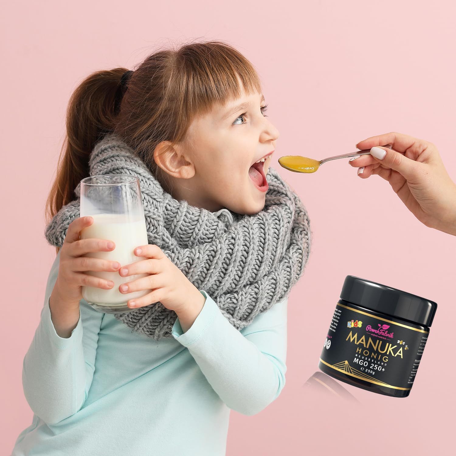 PowerFabrik Honig Manuka Honig MGO 250+ Kinder, 250g, Original aus Neuseeland, im Glas, 1 x