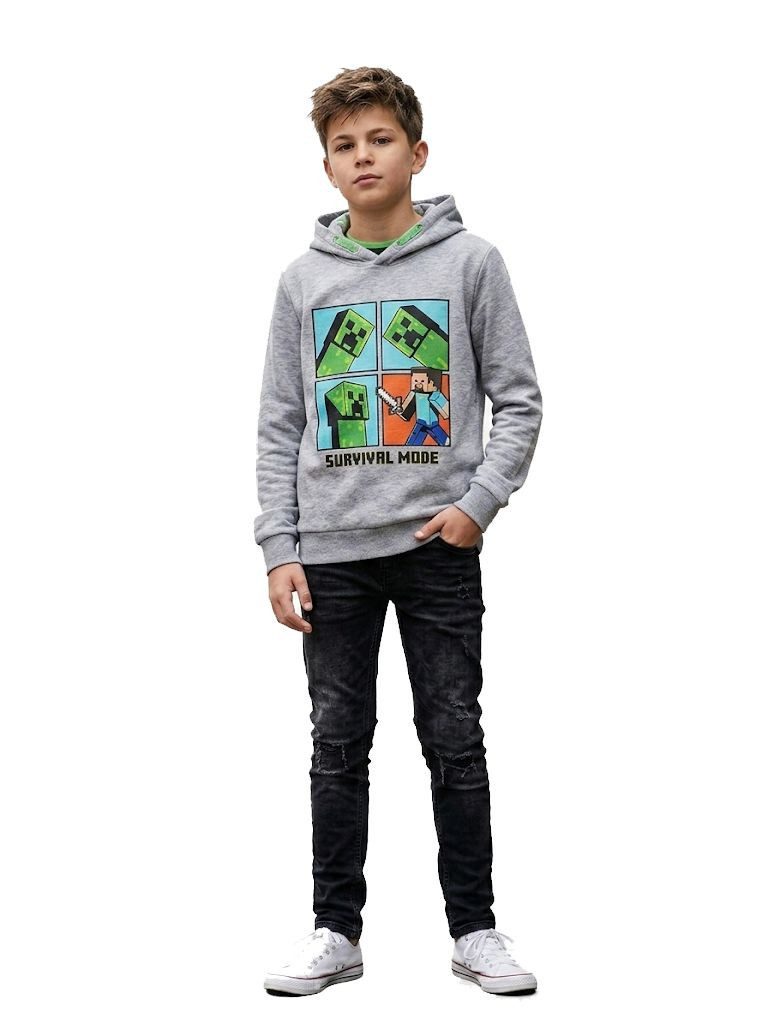 Minecraft Hoodie Minecraft Hoodie Kinder grau meliert Creeper Kapuzenpullover Minecraft Kinder Kapuzensweatshirt
