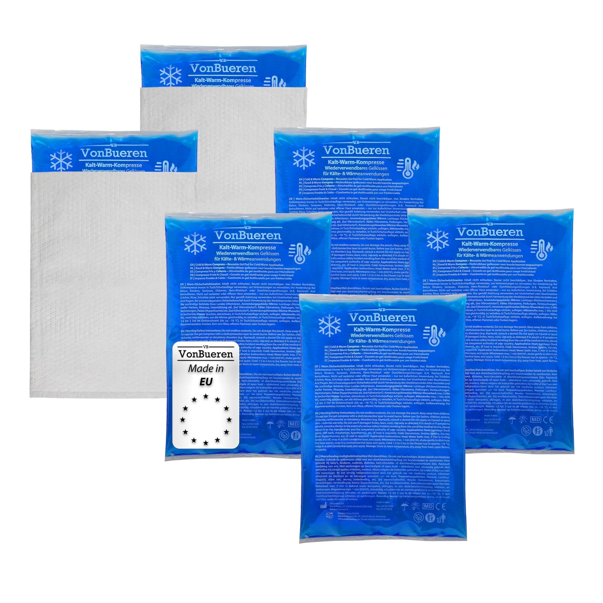 VonBueren Kalt-Warm-Kompresse XL Kühlpacks Gel 11x18cm, ca. 200g je Kühlpad, Mehrfachkompresse, 6-tlg., Wiederverwendbar