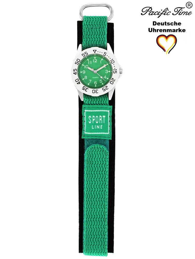 Pacific Time Quarzuhr Kinder Armbanduhr Sport Stoffarmband Versand schwarz Gratis grün Klettverschluß