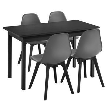 en.casa Essgruppe, (Set, 5-tlg., Esstisch mit 4 Stühlen), »Horten« Küchentisch 120x60 cm Polsterstuhl schwarz - grau