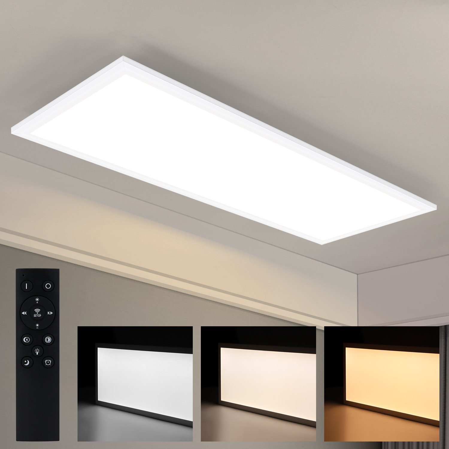 Nettlife LED Panel Weiß Deckenleuchte Flach Deckenlampe 80x30CM 39W  Rechteckige, Dimmbar mit Fernbedienung, LED fest integriert, Warmweiß,  Neutralweiß, Kaltweiß, für Wohnzimmer Schlafzimmer Küche Büro