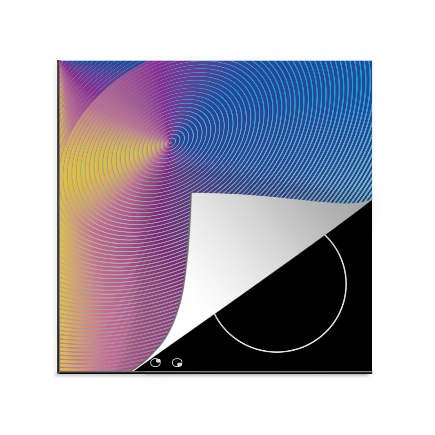 MuchoWow Herdblende-/Abdeckplatte Optische Täuschung - lebendige Farben, Vinyl, (1 tlg), 78x78 cm, Ceranfeldabdeckung, Arbeitsplatte für küche
