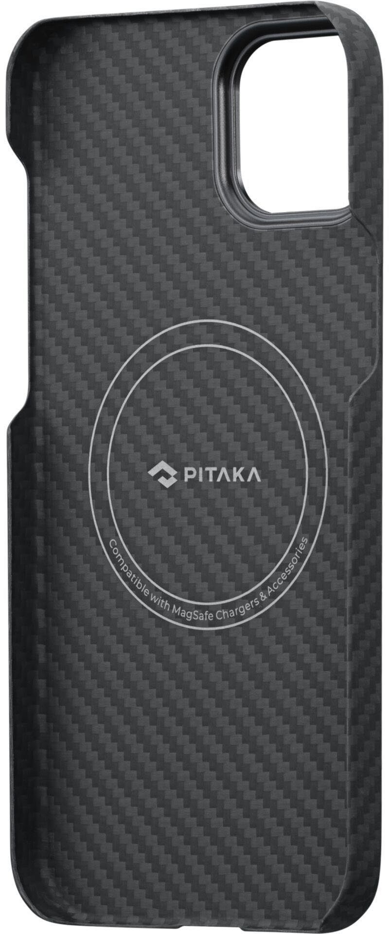 Pitaka Handyhülle MagEz Case 3 for iPhone 14 Black/Grey Twill, hergestellt aus 1500D Aramid-Fasern