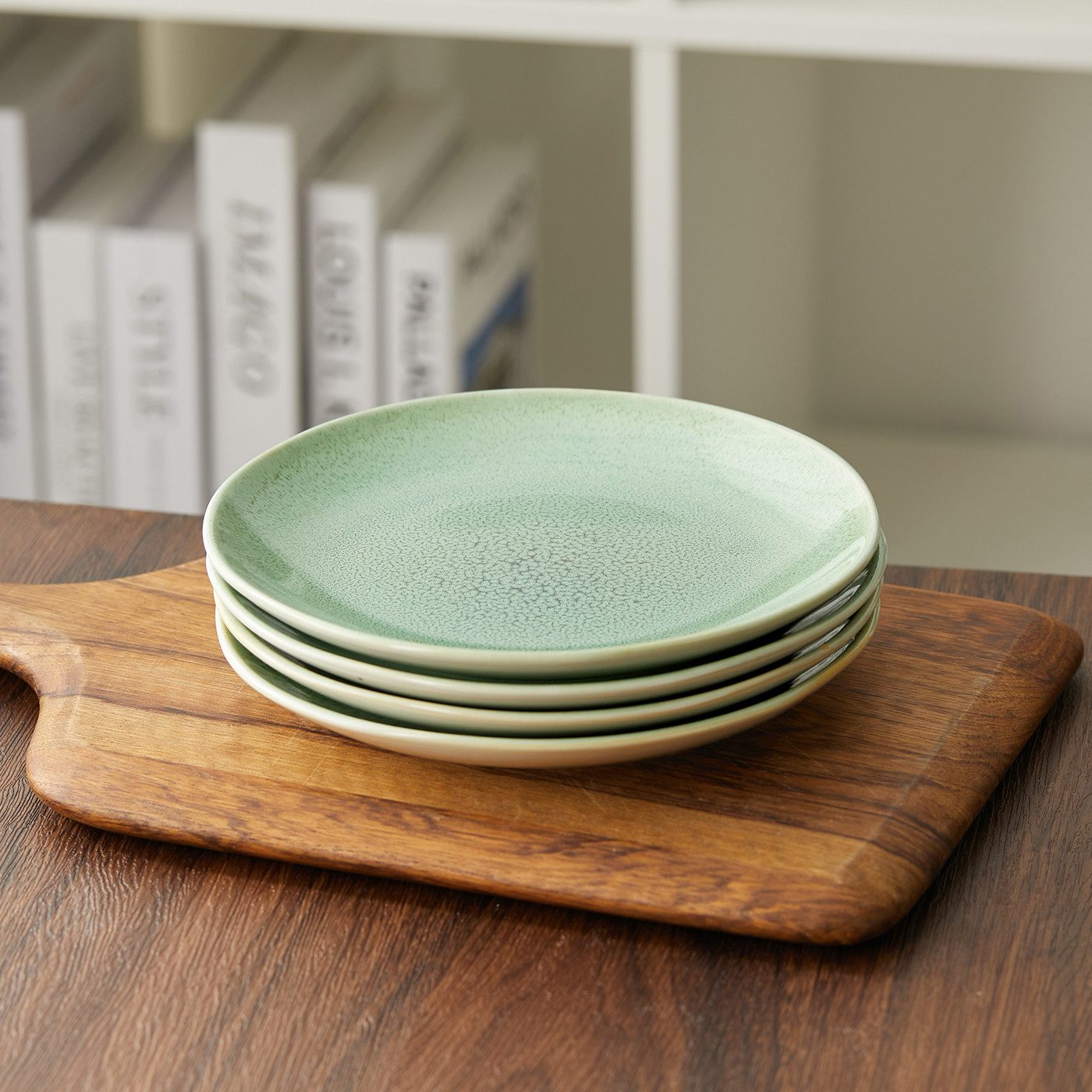 JIWOO Teller 4er Ø19,5cm, Speiseteller Steakteller Dessertteller Pastateller Plate, (4 St), Keramik Hochwertiges Tellerset Grün Mikrowellenofen Spülmaschine