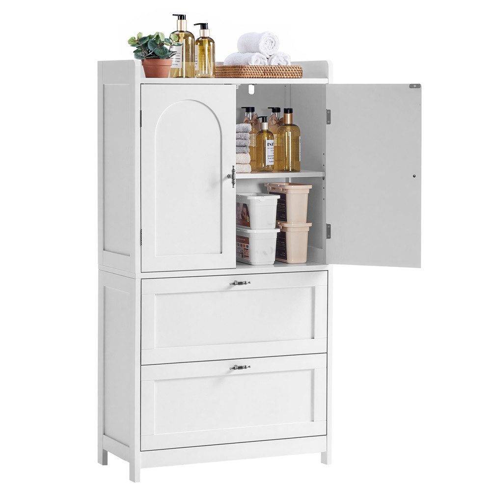 Yaheetech Badkommode Badezimmerschrank 60 × 30 × 115 cm, mit 2 Schubladen & 2 Fächern, 5-Stufig Verstellbarer Einlegeboden