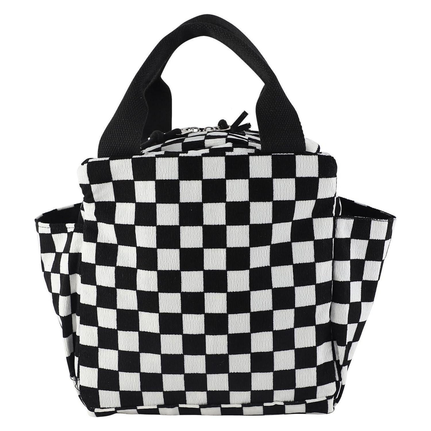 Kühltasche Kühltasche 12L Lunchtasche Damen Cord Seitentaschen Klein Schwarz Weiß