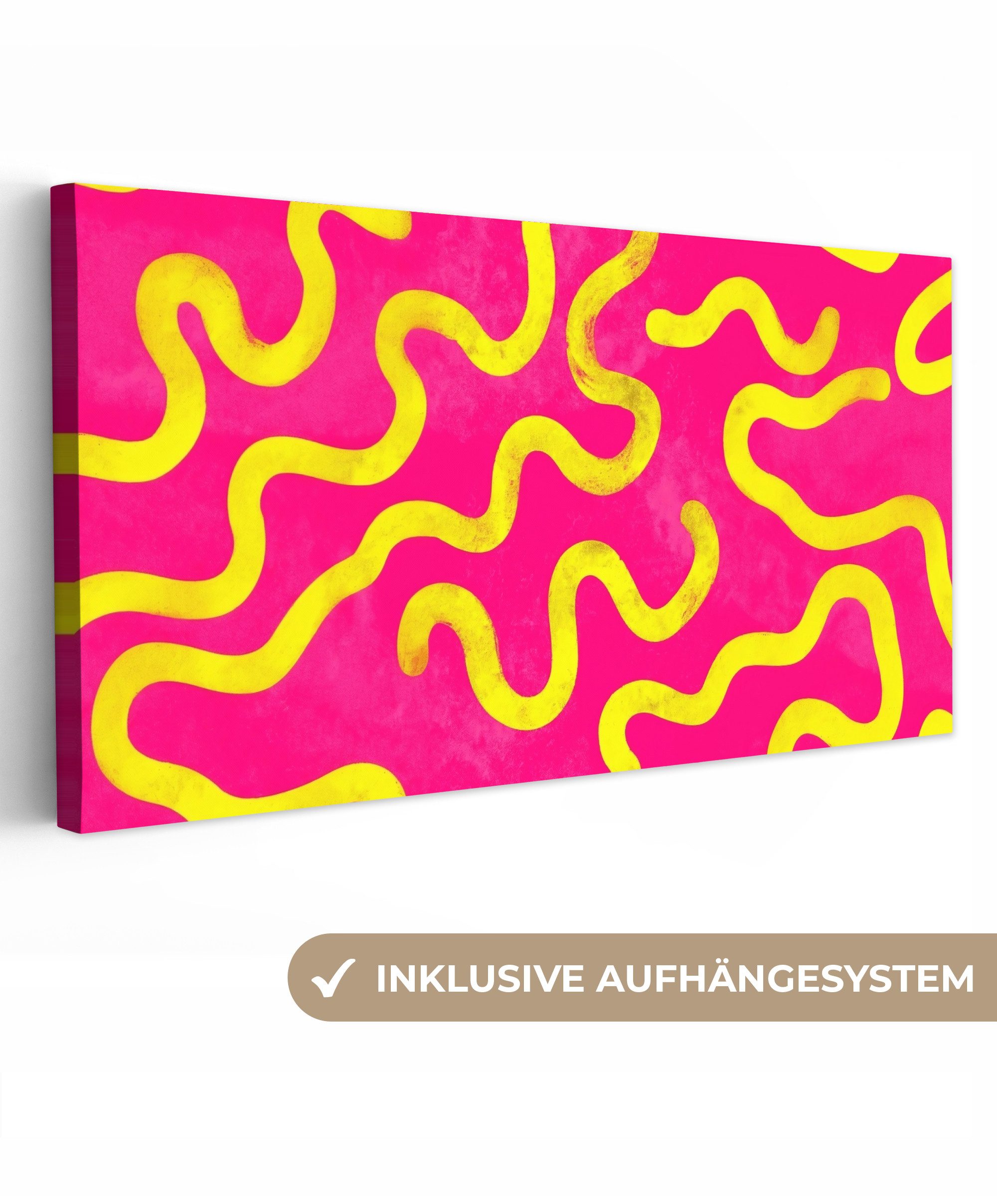 OneMillionCanvasses® Leinwandbild Panorama Linie - Gelb - Abstrakt, Fotodruck (1 St), Wandbild, Deko Schlafzimmer Wohnzimmer Flur 40x20 cm