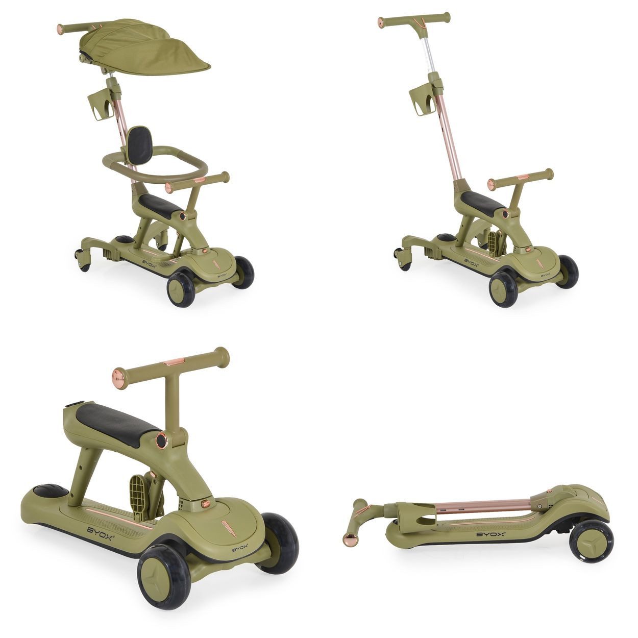 Byox Cityroller Kinderroller Cornet 6 in 1, Multifunktionsroller Rutscher Musik Becherhalter
