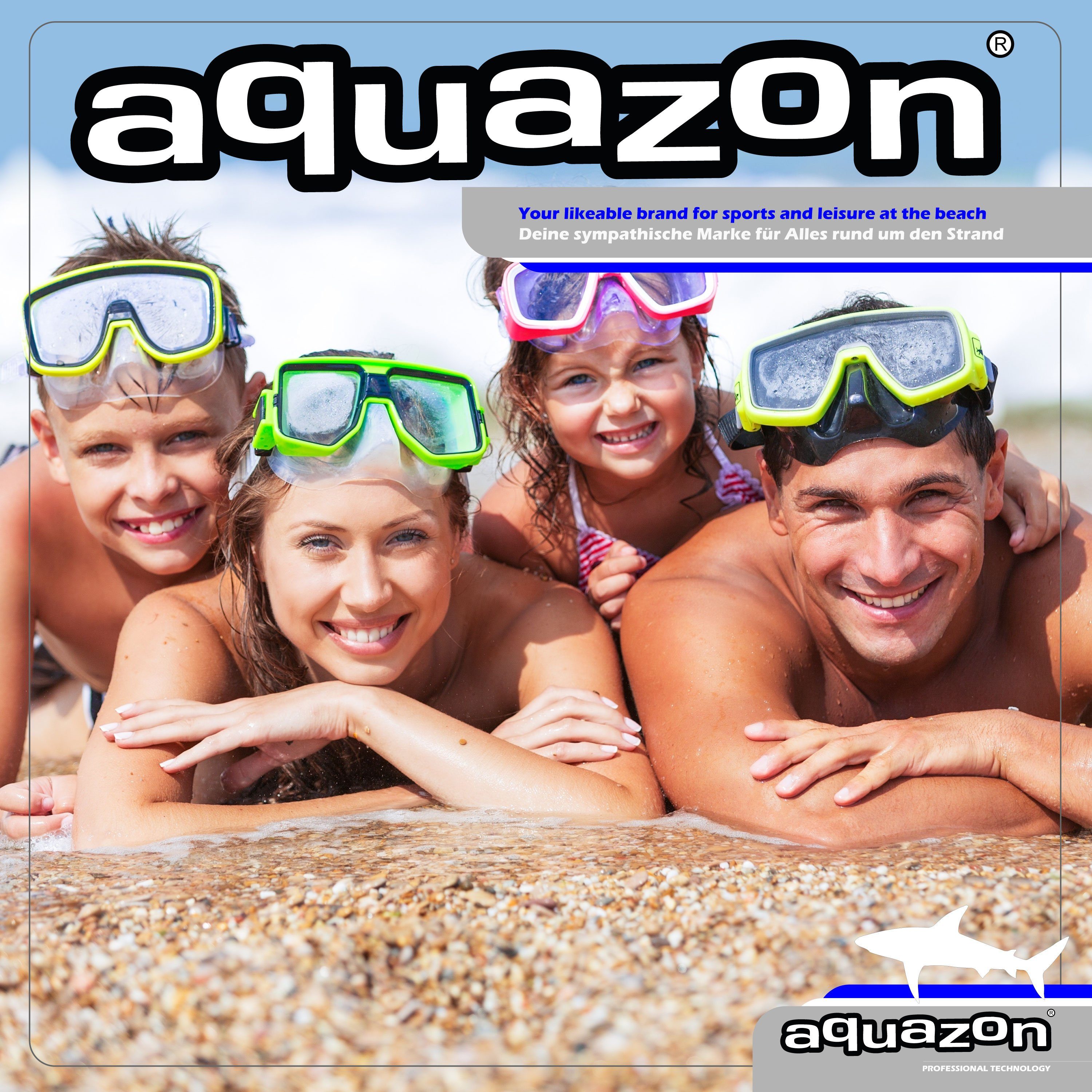 Taucherbrille SHARK, Schnorchelbrille blau AQUAZON 7-12 für Jahre Kinder transparent