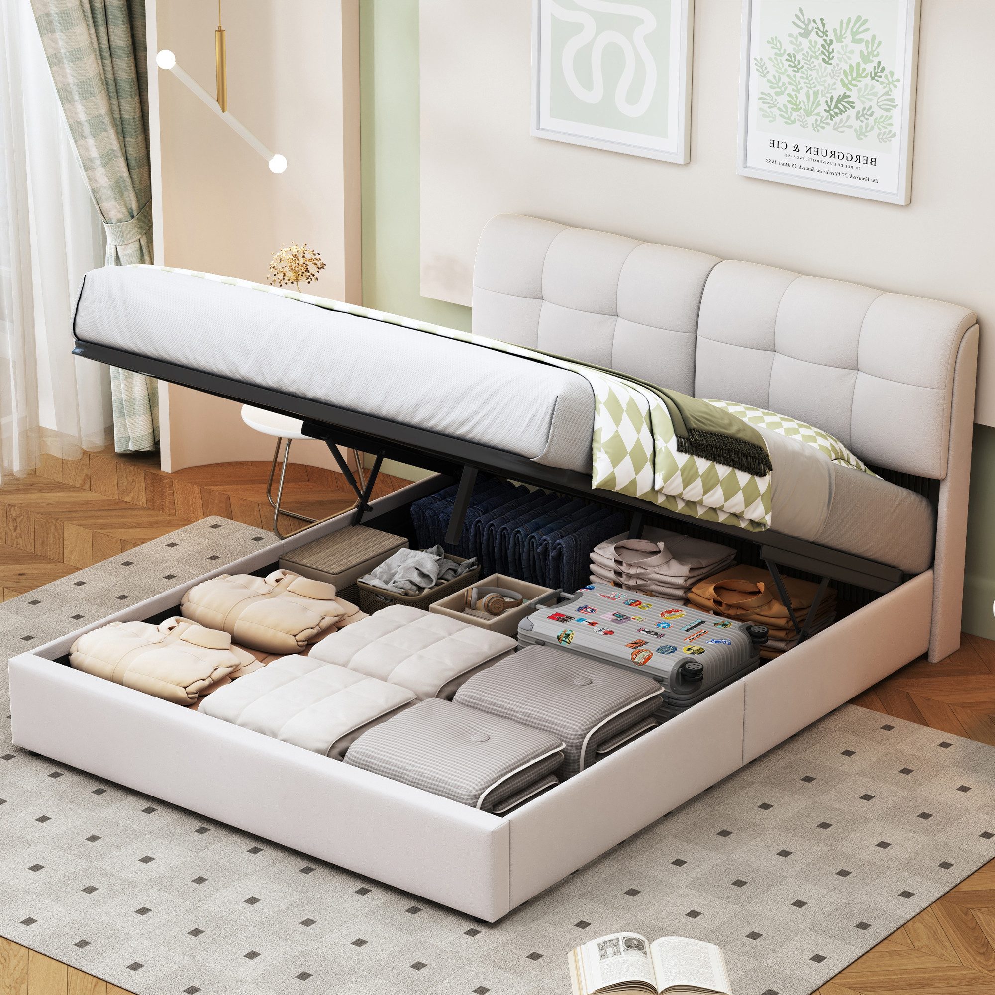FUROKOY Polsterbett Doppelbett Stauraumbett Luftdruck-Hubstange mit günstig online kaufen