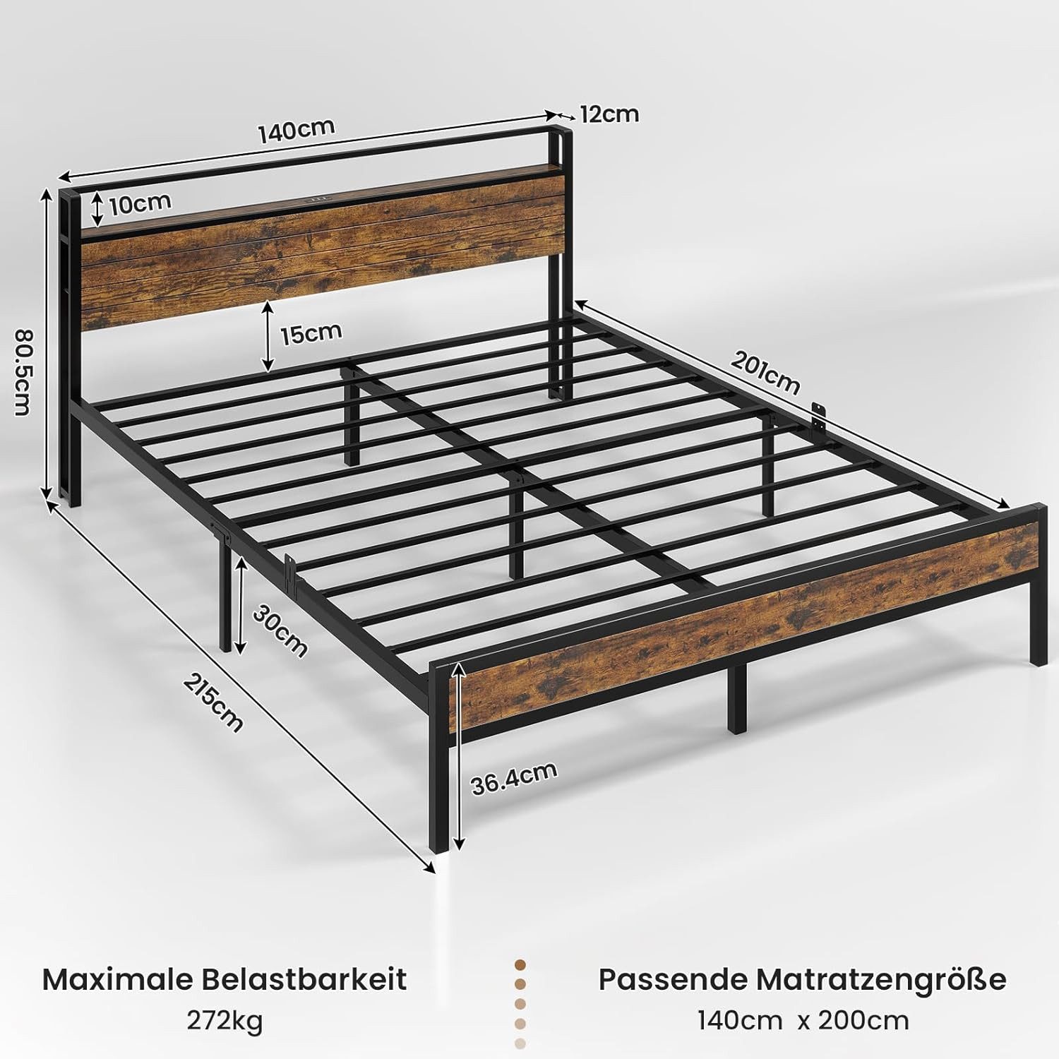 MSMASK Bettgestell Vintage Braun Metallbett mit günstig online kaufen