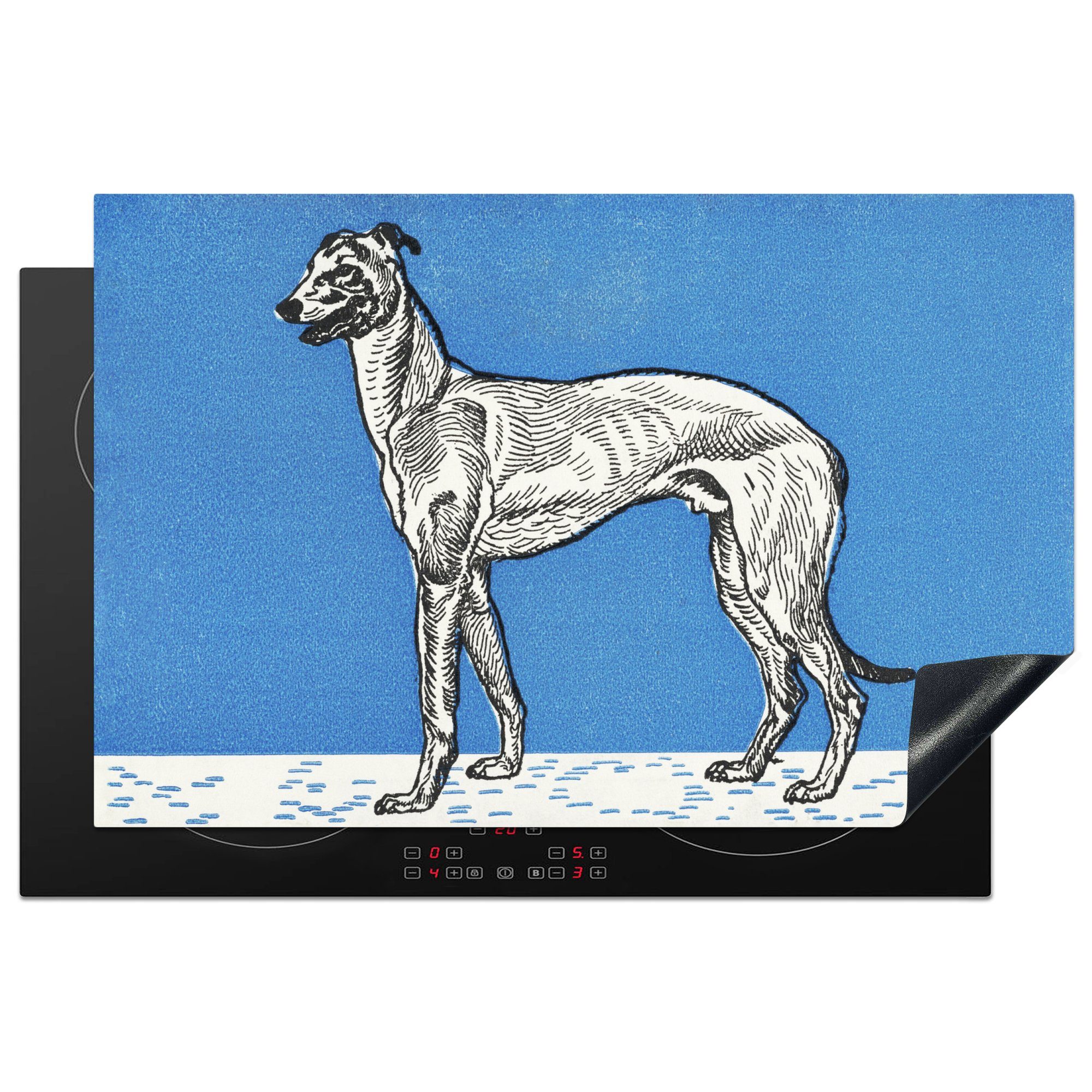 MuchoWow Herdblende-/Abdeckplatte Windhund - Gemälde von Moriz Jung, Vinyl, (1 tlg), 81x52 cm, Induktionskochfeld Schutz für die küche, Ceranfeldabdeckung
