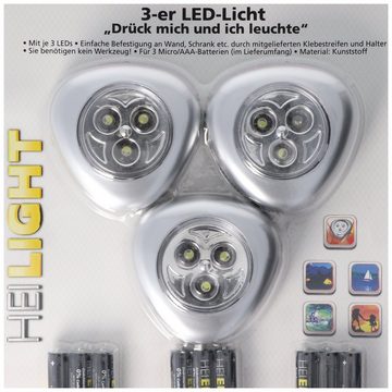 HEITECH LED Taschenlampe LED-Licht 3er-Set, Drück mich und ich leuchte, Mini LED-Leuchten, kab