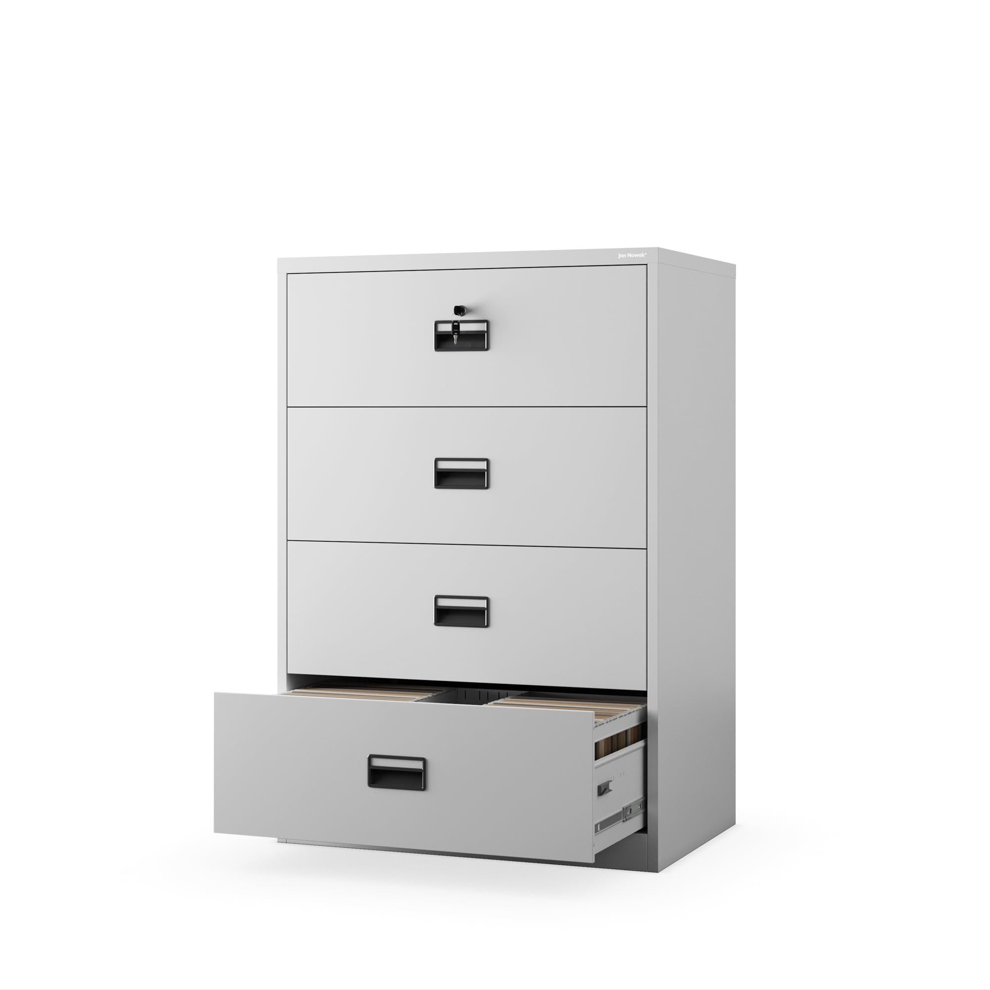 Jan Nowak Aktenschrank Metall Kartotekschrank 4 Schubladen SARA V4 XL 90 cm breit (Büroschrank Archiv Lager platzsparend Schloss 2 Schlüssel, 1-St., 0,6 mm 132 x 90 x 60 cm Kugellagerschienen Wandmontage Anti-Kipp) abschließbar robust langlebig korrosionsbeständig 4 Farben