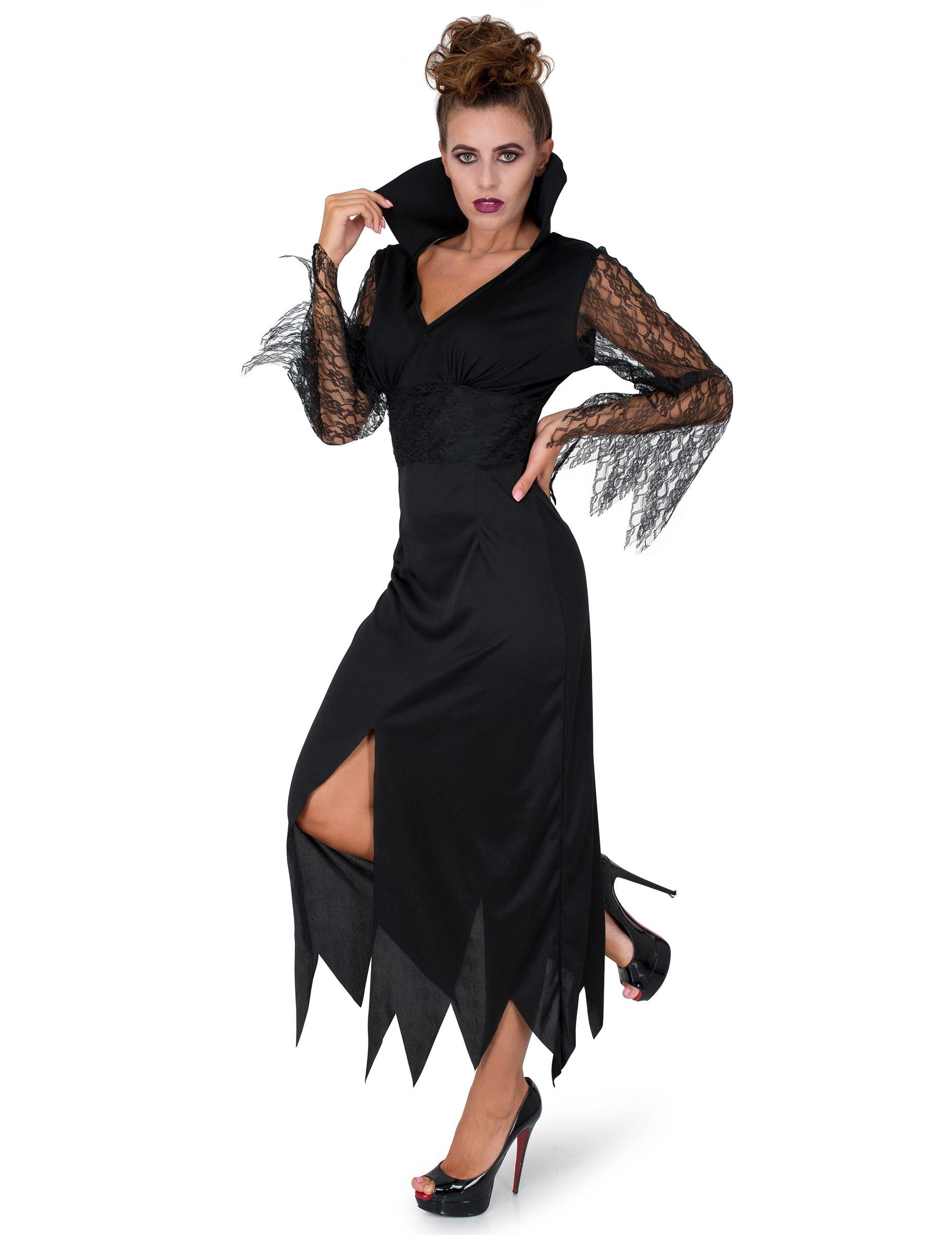 REDSUN Kostüm Düstere Zauberin Halloween Gothic-Kostüm für Damen schwarz