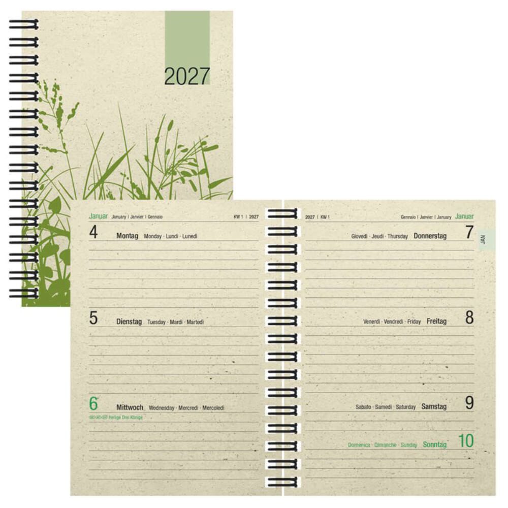 ZETTLER Taschenkalender Wochenplaner 2027 grün A6 Mod. 639 (1-tlg)