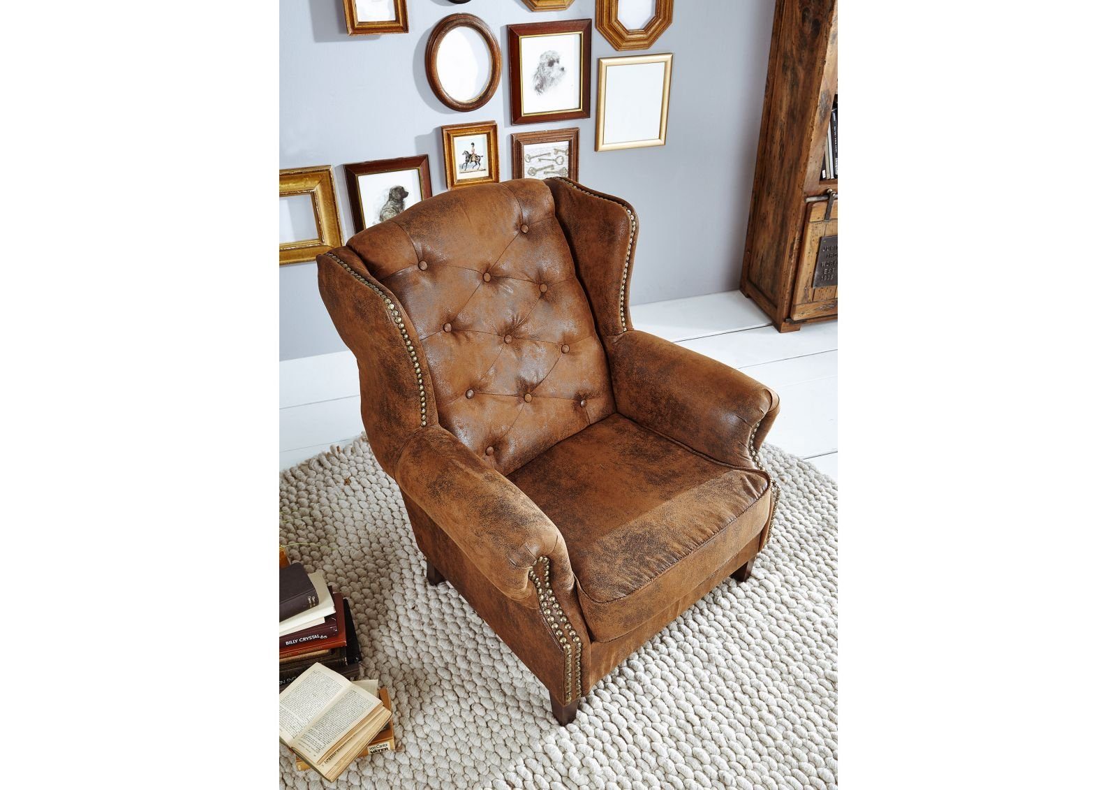 Massivmoebel24 Sessel (Ohrensessel 102x93x102 braun CHESTERFIELD), Ohrenses günstig online kaufen