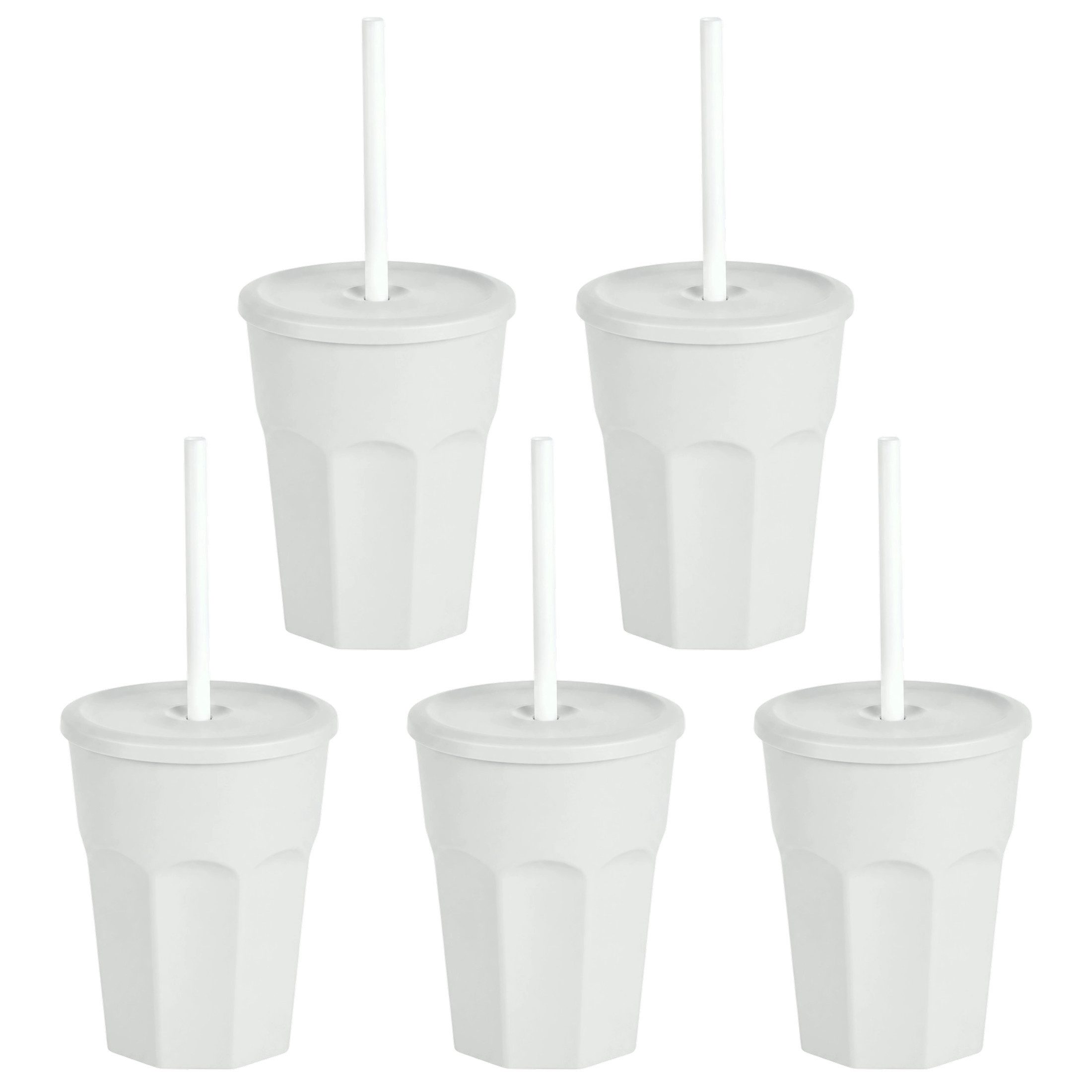 Engelland Becher Wiederverwendbare Plastikbecher mit Deckel und Strohhalm, 0,25 Liter, 5-tlg., Kunststoff, BPA-frei, spülmaschinengeeignet, lebensmittelecht, Temperaturbeständig