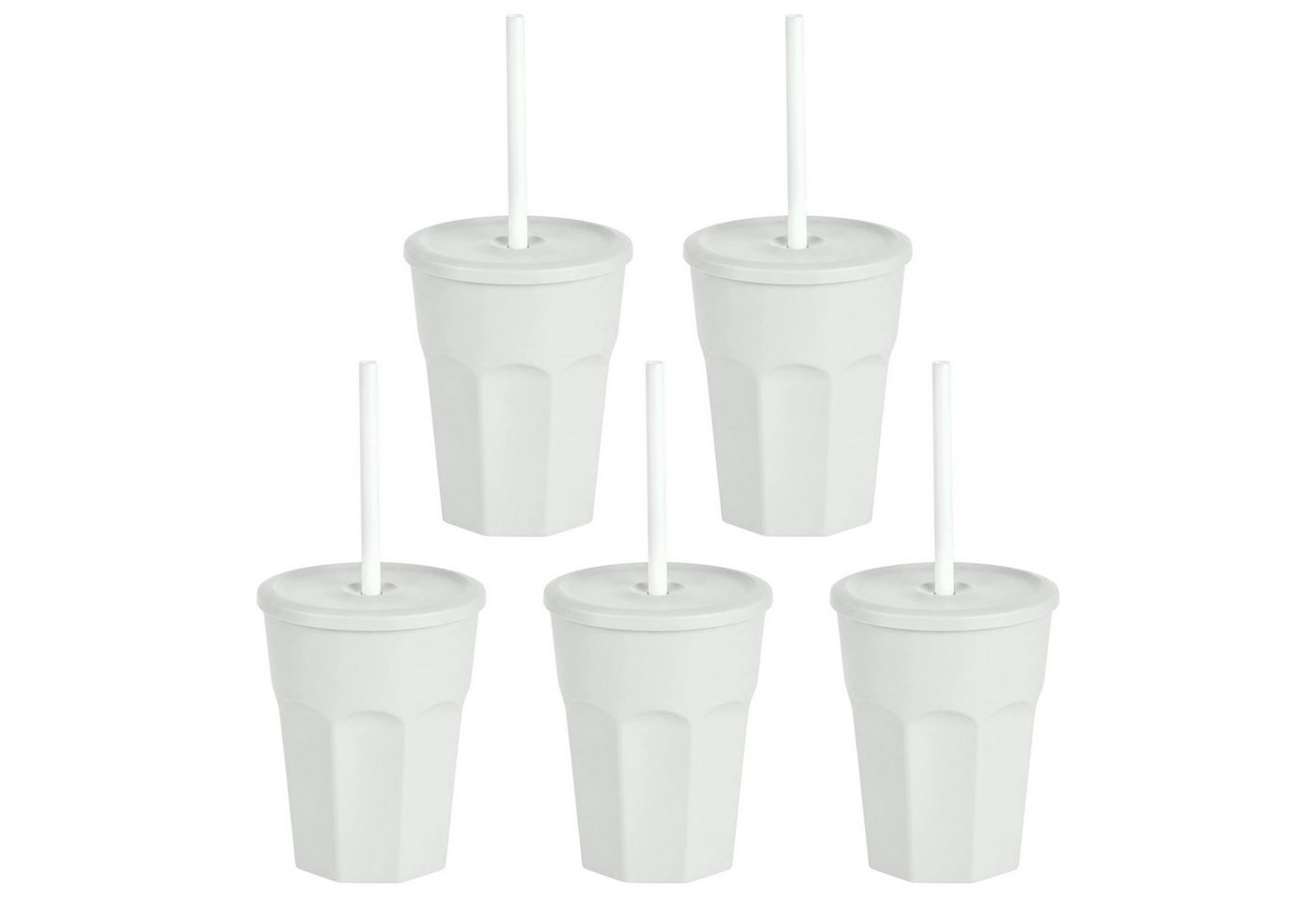 Engelland Becher Wiederverwendbare Plastikbecher mit Deckel und Strohhalm, 0,25 Liter, 5-tlg., Kunststoff, BPA-frei, spülmaschinengeeignet, lebensmittelecht, Temperaturbeständig