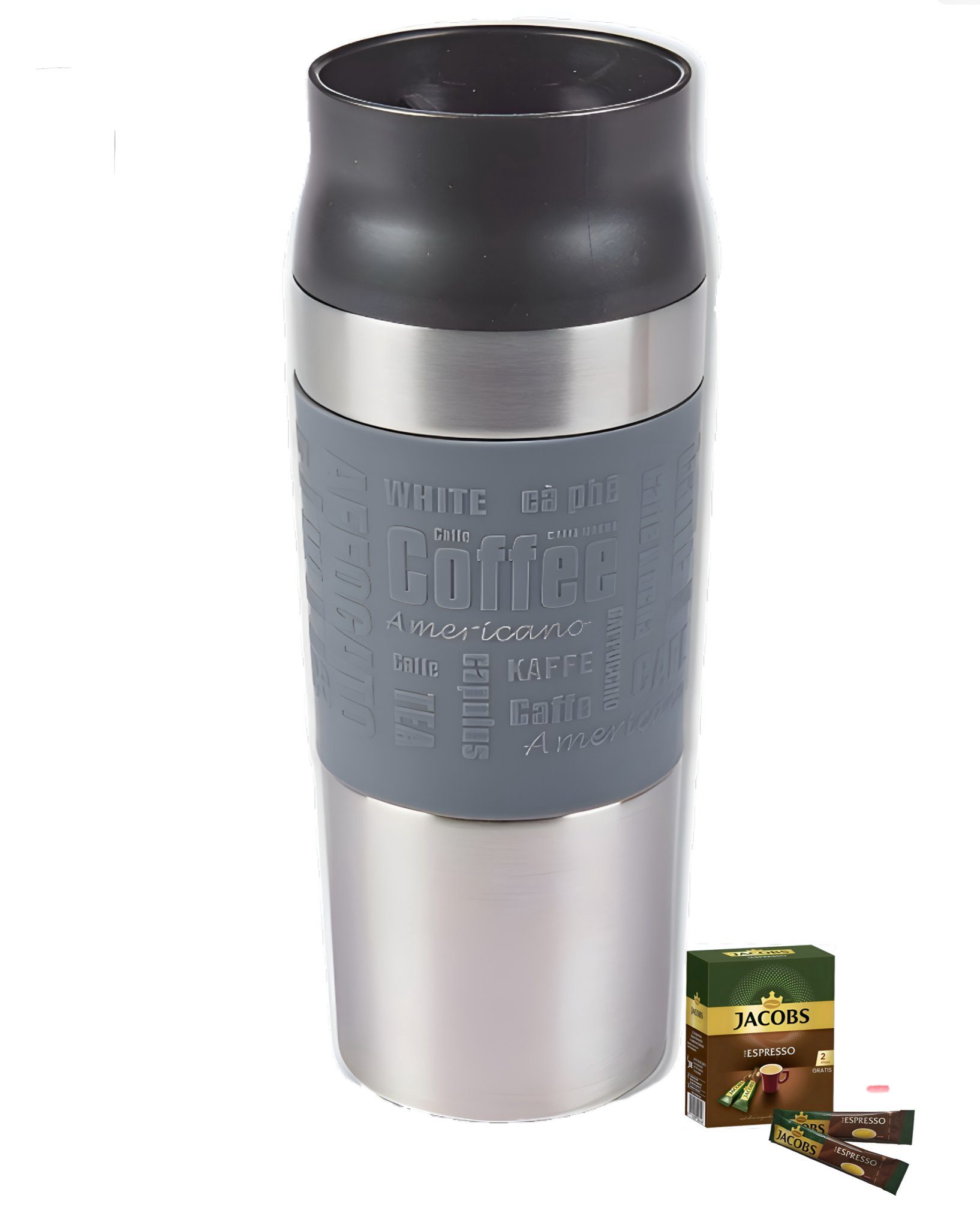 CULTZEN Thermobecher Thermo-Trinkbecher Isolierbecher Travel Mug Kaffeebecher Kaffee 360°, hochwertiger Edelstahl matt gebürstet, Kunststoff und Silikon, Reisebecher heiße/kalte Getränke, Umweltfreundlich, Einhandbedienung