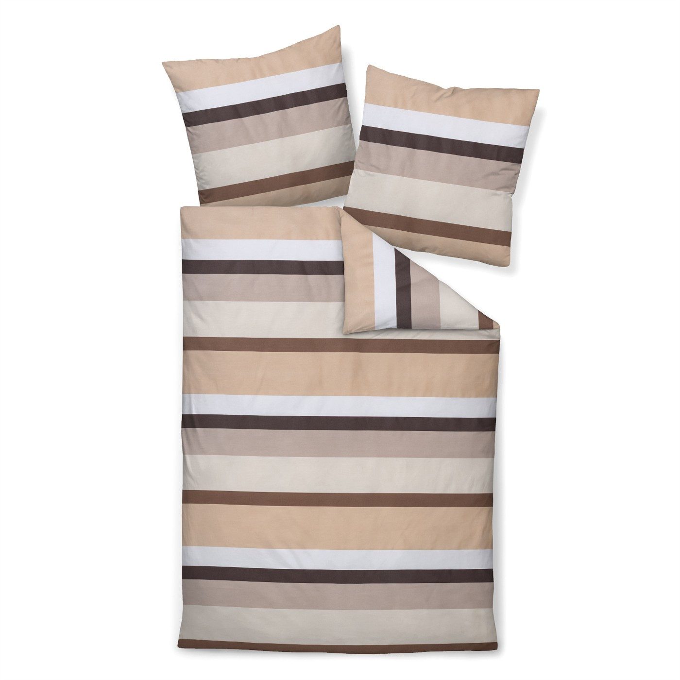 Janine Bettwäsche Bettwäsche Janine Mako Satin J.D. 87116-07 Streifen sand braun 135x200, Mako Satin, 2 teilig, Klimaneutrale Herstellung, Verpackung 100% Recycelbar
